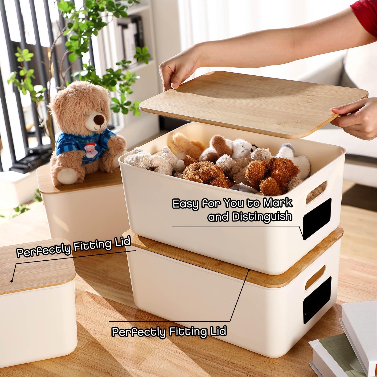 Amazon.com - Suzile 6 Packs Plastic Storage Bins with Bamboo Lids