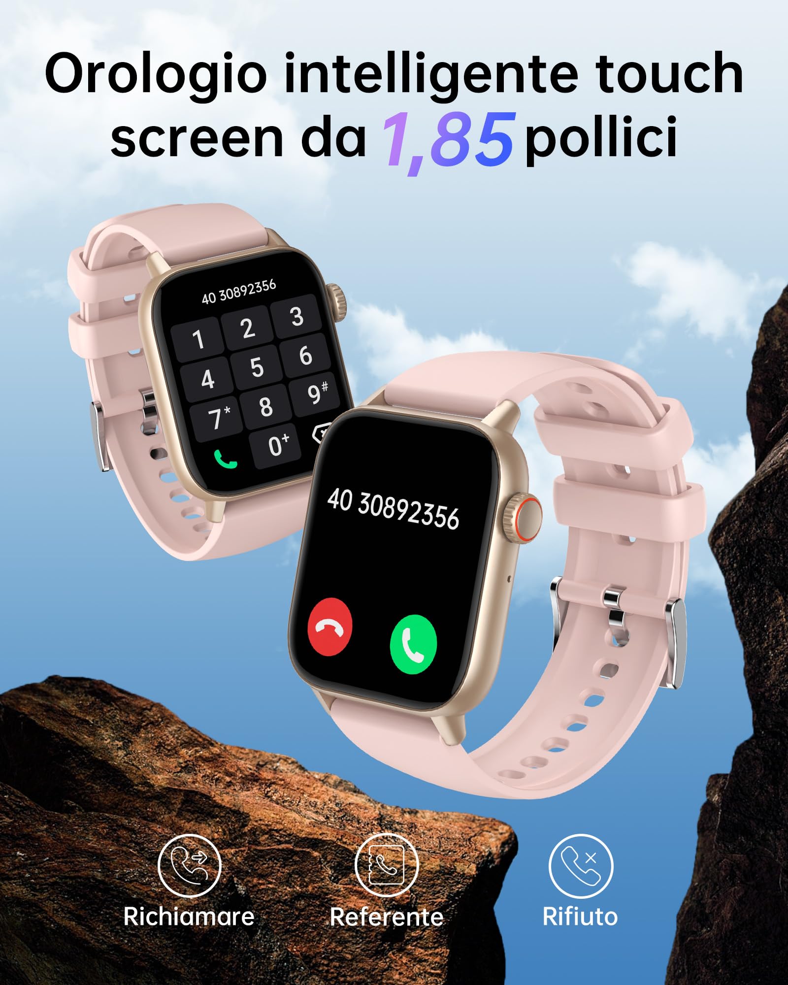 LLKBOHA Smartwatch-Donna-Uomo - 1,85'' Schermo Orologio Smart Watch, Effettua/Risposta Chiamate, 7/24h Cardiofrequenzimetro/Ossigeno Nel Sangue/Contapassi/Monitoraggio del Sonno, per Android iOS