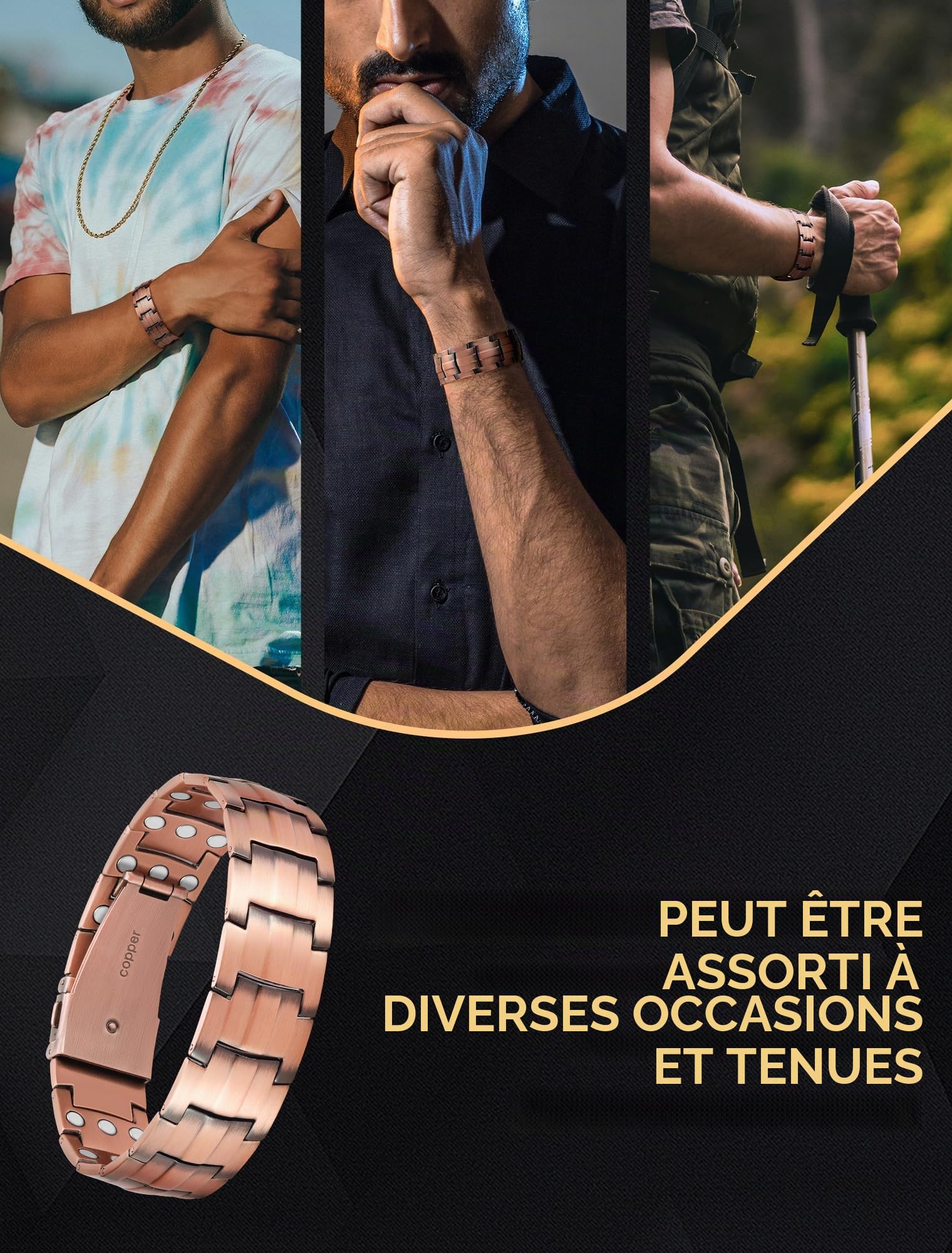 Jeracol Bracelet magnétique pour homme avec aimants de 3500 gauss, outil de retrait de maillons et coffret cadeau