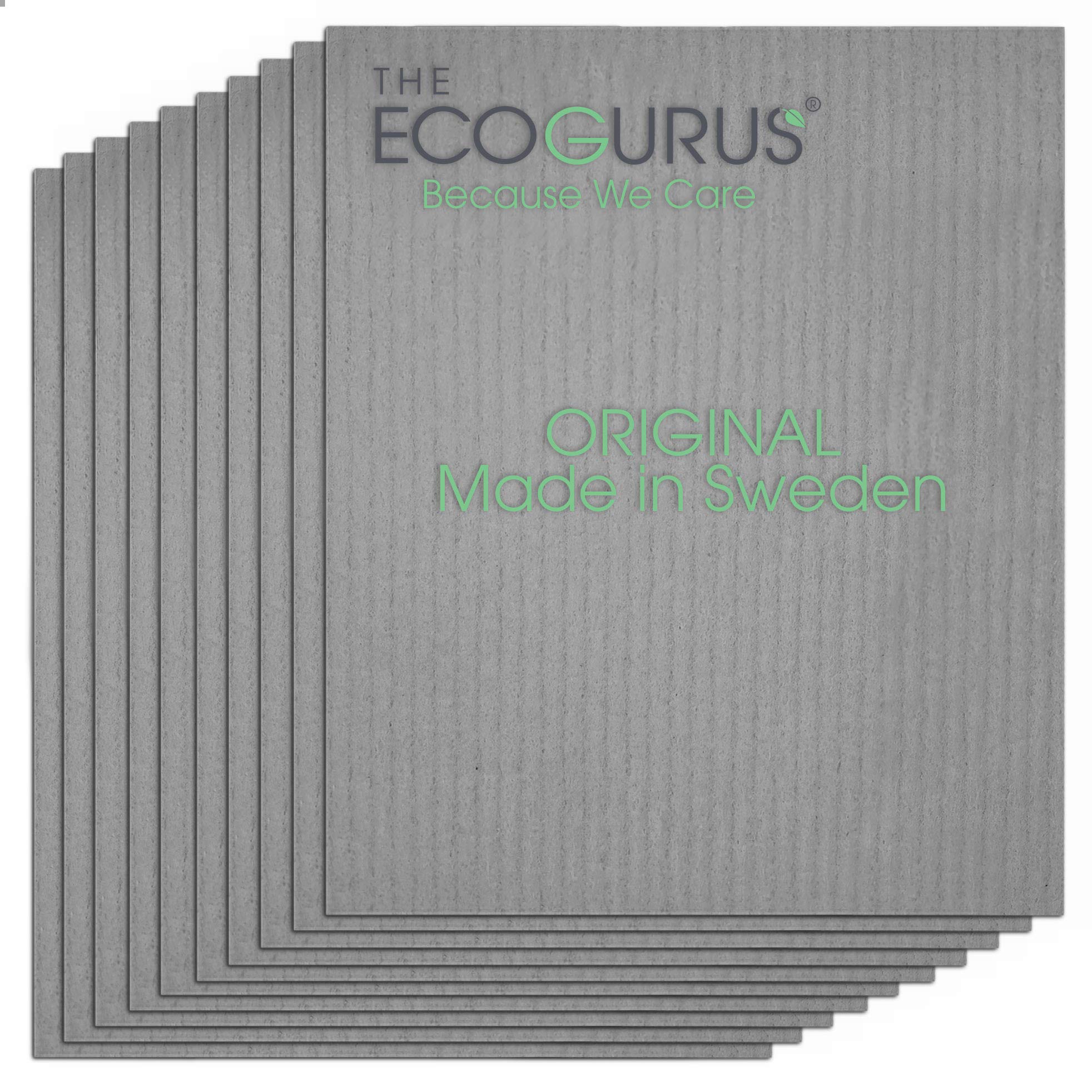 Premium Swedish Dishcloths for Kitchen (10 x Gray) Multi-Surface, Cellulose & Cotton, Original Made in Sweden - Eco-Friendly, Reusable, Absorbent, No Odor, Cellulose Sponge Cloths