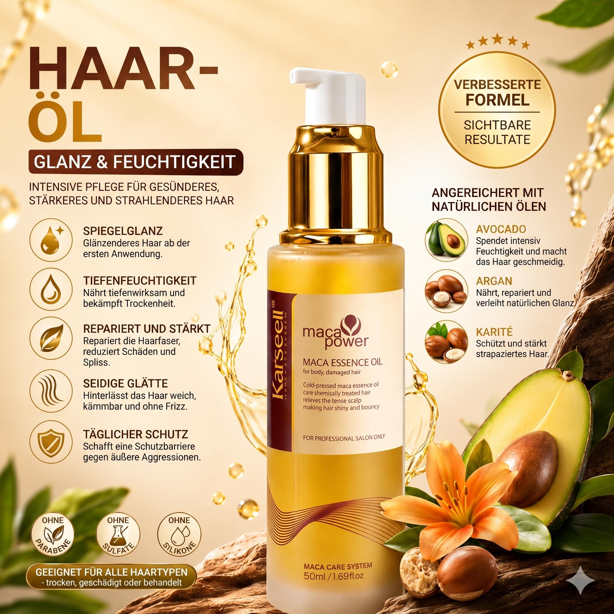Karseell MACA CARE SYSTEM Set Haarmaske Kollagen 100ml + Arganöl-Serum 50ml Kokos Maca Tiefenreparatur Intensive Feuchtigkeit Anti Frizz Trockene Geschädigte Haare Professionelle Pflege Reisegröße