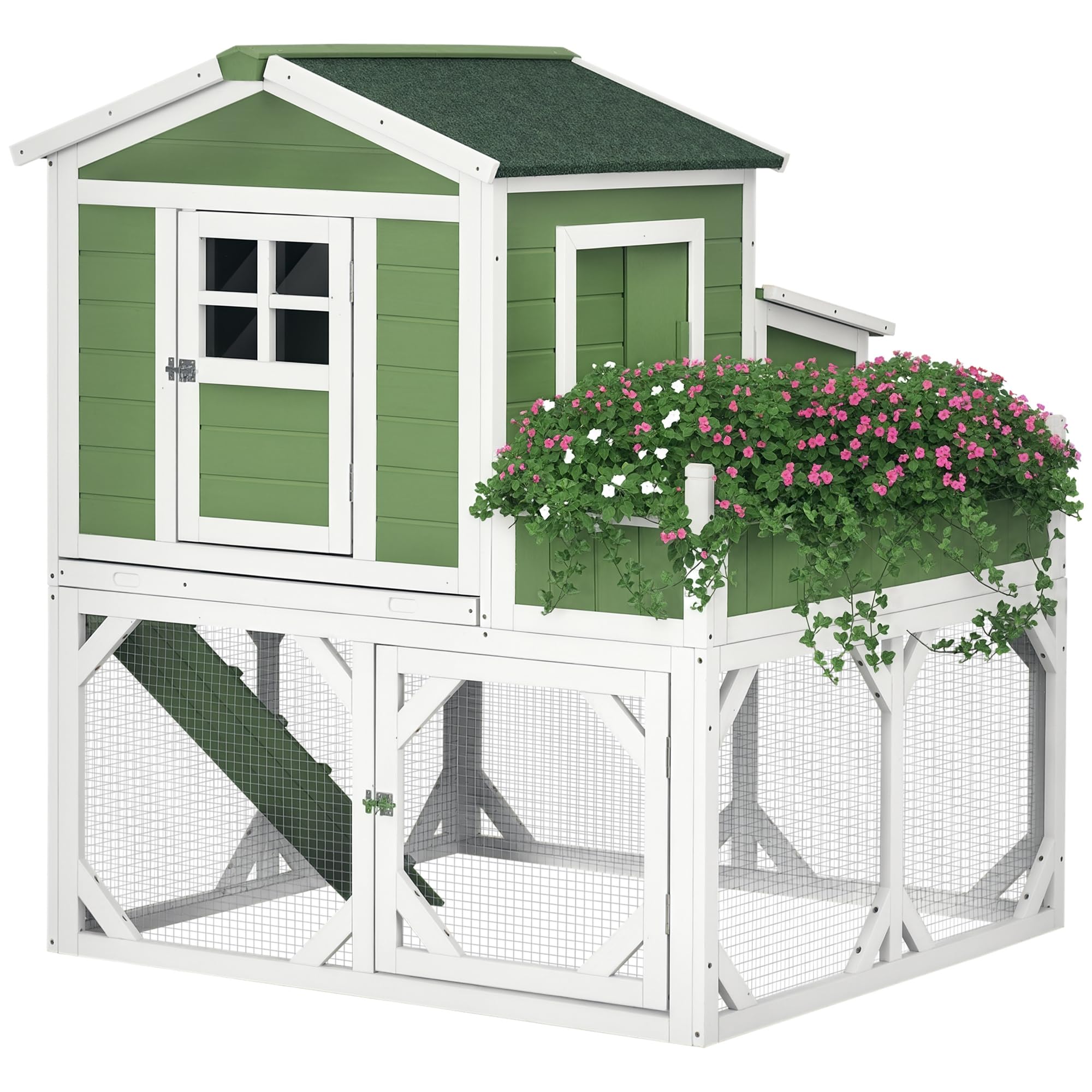 PawHut 49" Small Chicken Coop Hen House with Garden Space, Chicken House Outdoor Run Cage with Weather Protection, 2-4 Birds, Green