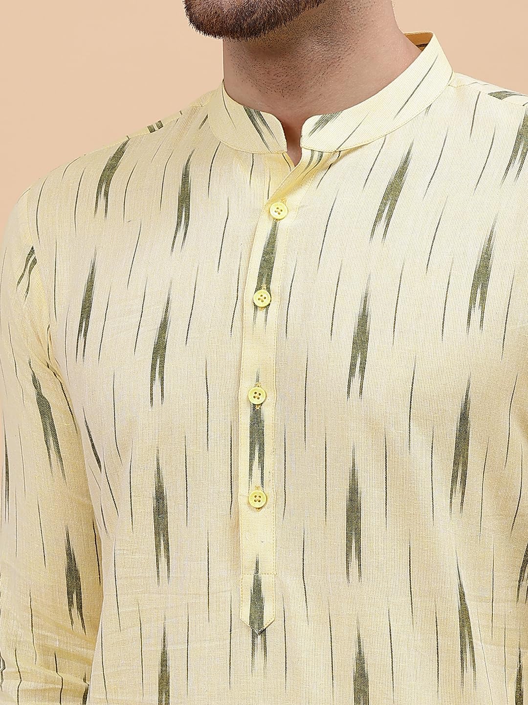 See Designs Men Cream & Green Pure Cotton Printed Staright Kurta With Pajama_Sdkt124002Xxl