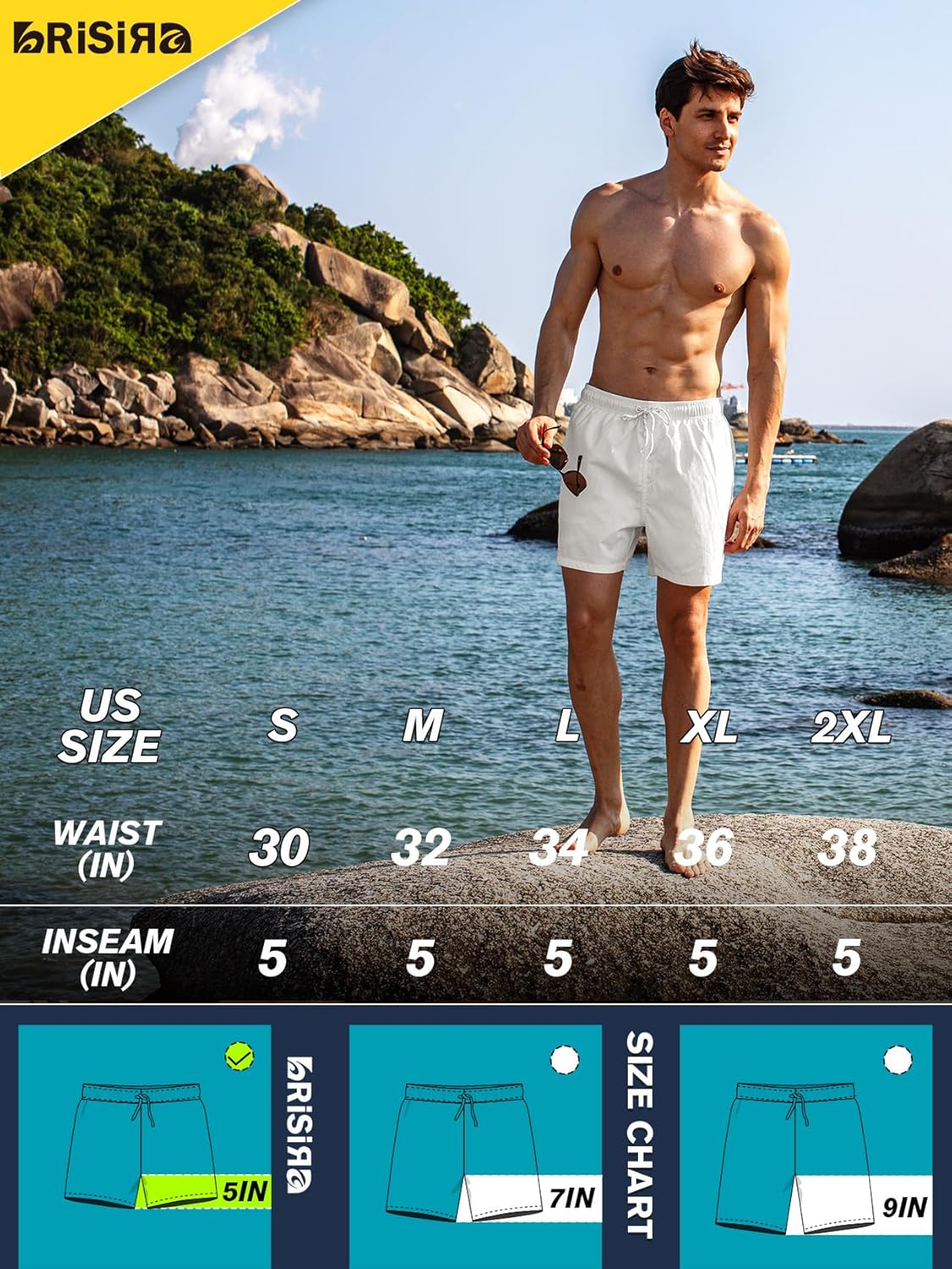 BRISIRA Mens Swim Trunks 5" Textured Ribbed & Leopard Bathing Suit Compression Liner Board Shorts Beach Swimsuit Quick Dry - Image 6