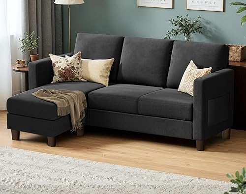 Miniatura 4 de VICTONE Sofá seccional, sofá pequeño en forma de L de 3 asientos con sofá otomano móvil para apartamentos pequeños, salas de estar y oficinas (tela