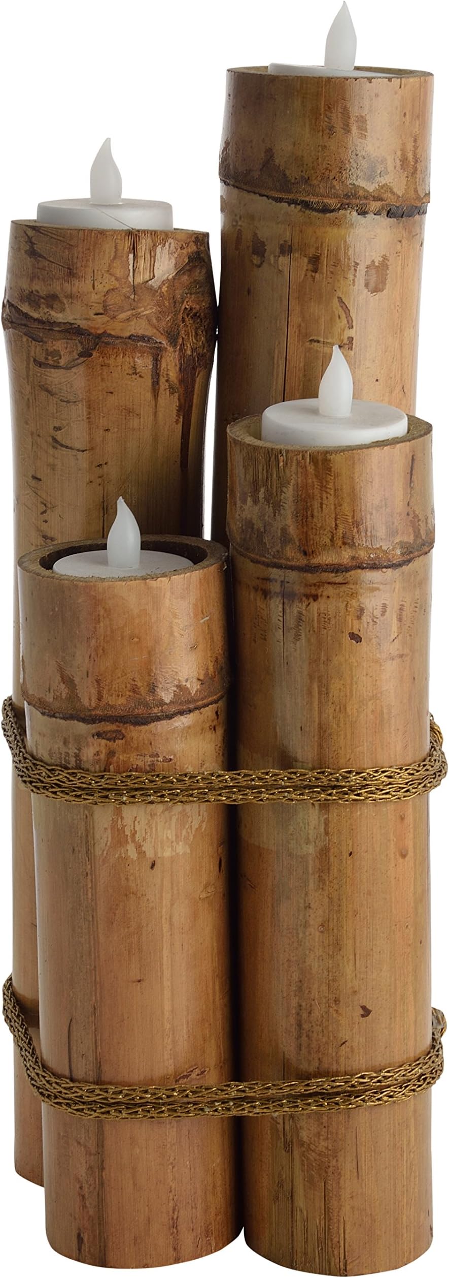 Aahana Bamboo Tealight Candle Holders (Brown, Pack of 4)