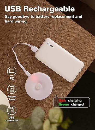 Miniatura 9 de Homelist Luces de disco con sensor de movimiento, luces de armario que funcionan con pilas, luces recargables por USB, iluminación nocturna LED
