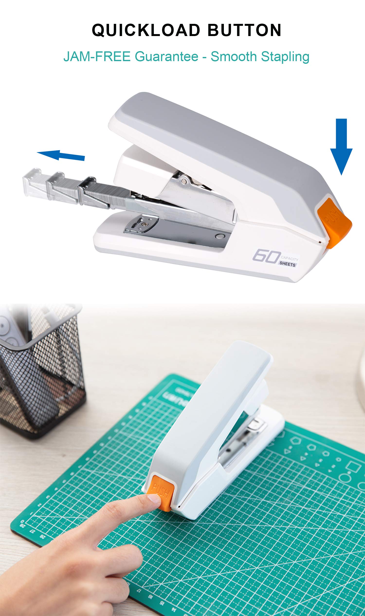 Deli Effortless Heavy Duty Stapler, One Touch Stapling