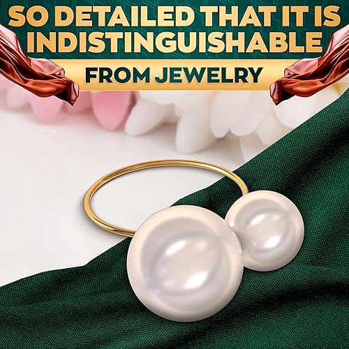 Vista 52 de Juego de 20 servilleteros dorados de otoño, servilleteros de Navidad que se adaptan a varios estilos de servilletas, elegante diseño de hoja dorada