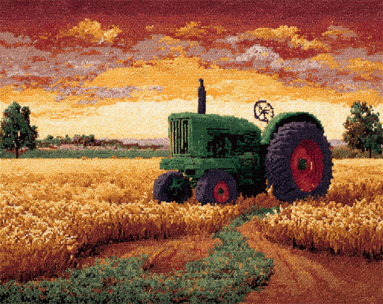 AMBATTERY Landscape Rug Making Kit Wheat Field Tractor DIY Rug Making Kit for Adults，Cross Stitch Kits Carpet Needlework for Beginners Home Decor 21x29in