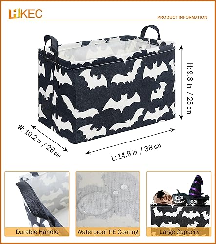 Miniatura 72 de Cesta de almacenamiento rectangular con asas, cesta de almacenamiento plegable, caja de libros, cesta de regalo (calabaza enojada)