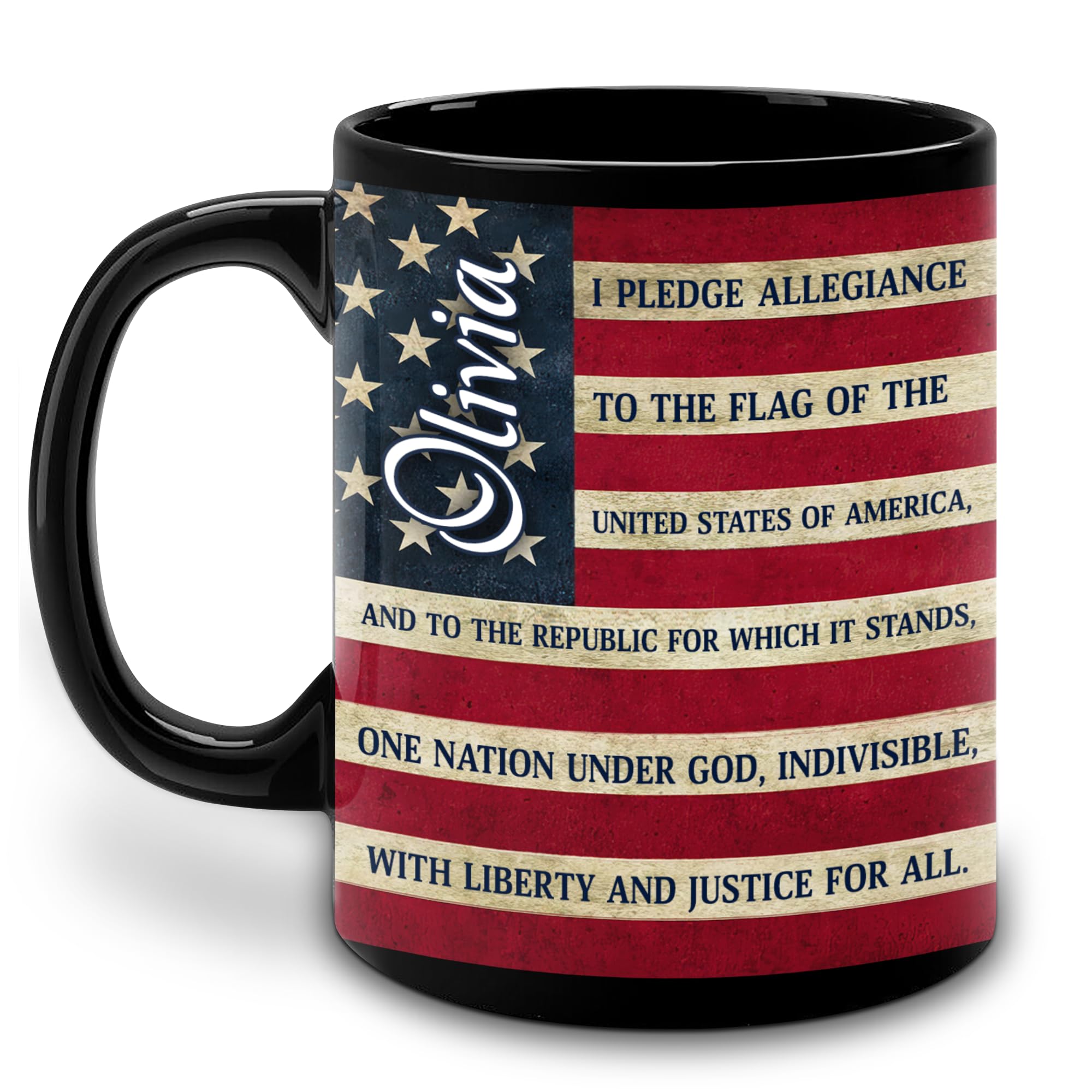 Hyturtle Personalized American Gifts for Men Women - Independence Day 4th Of July - American USA Flag Custom Name 11oz Black Ceramic Coffee Tea Mug