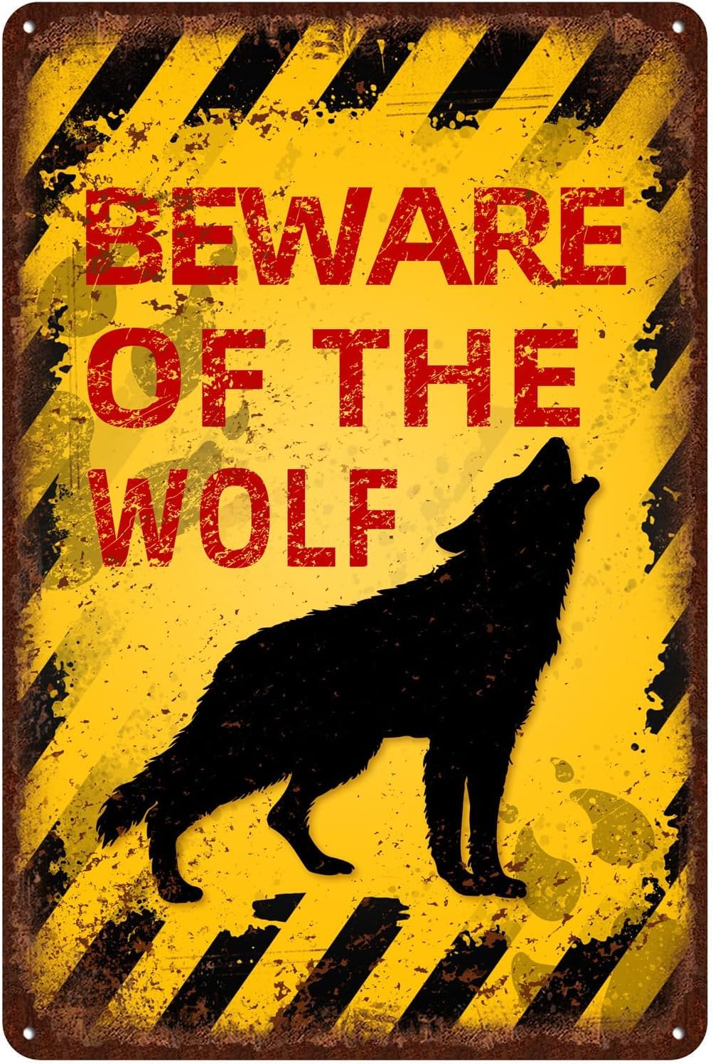 Vintage Wolf Metal Sign Beware of Wolf Aluminum Sign Funny Beware Animal Decor 12x8 Inch