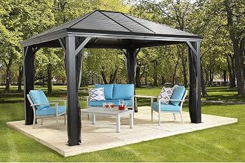 Sojag Mykonos 12 ft. x 16 ft. Outdoor Gazebo with Galvanized Steel Roof and Rustproof Aluminum Frame, All-Season Backyard Shelter for Shade, Privacy, and Weather Protection