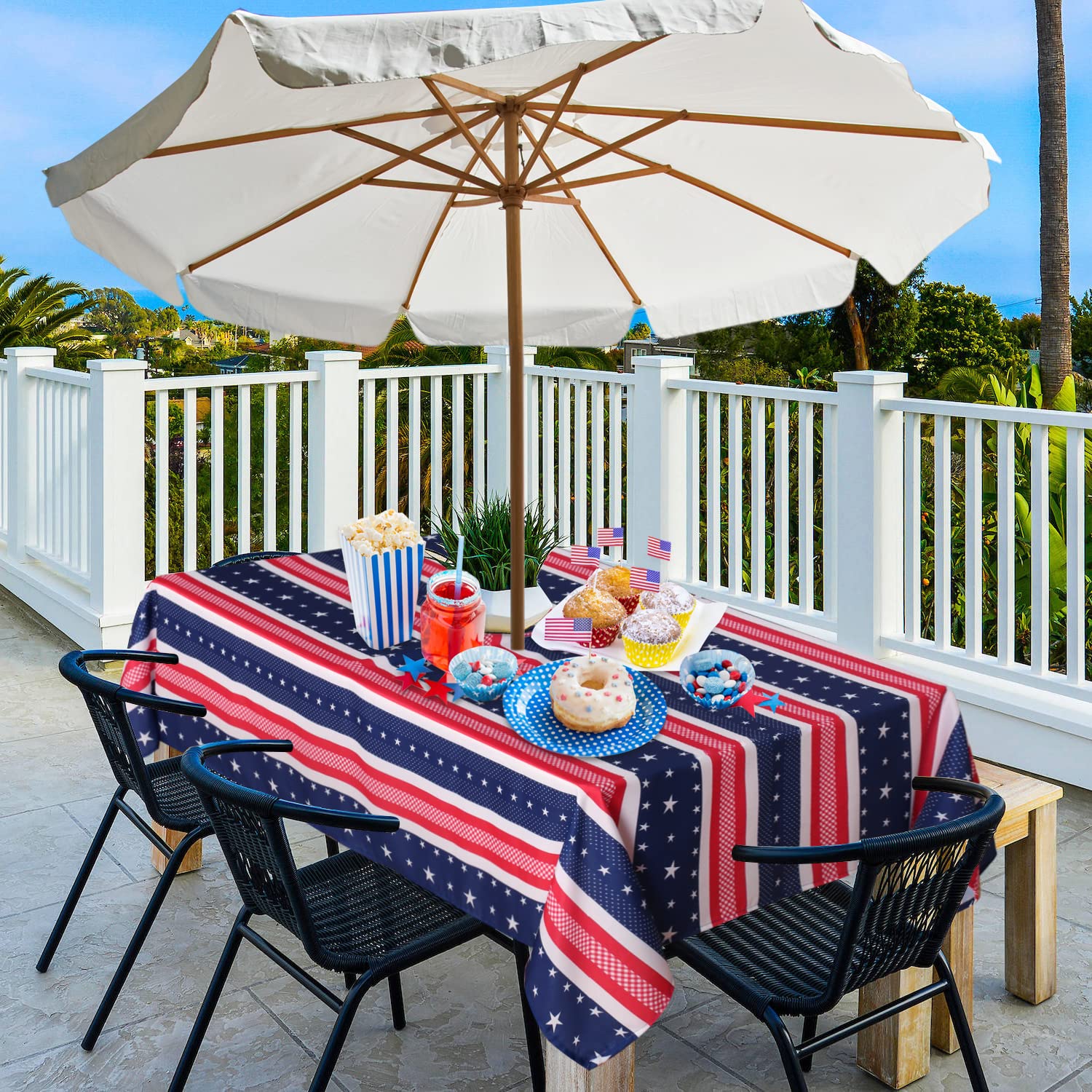 LUSHVIDA 4th of July Tablecloth Outdoor Tablecloth with Umbrella Hole and Zipper- Rectangle 60x84 inch Patio Table Cover for or July 4th Independence Day Patriotic Tablecloth, American Striped Star : Home