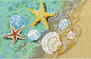 Latch Hook Rug Kit, DIY Rug Making Kit for Adults Kids, Beach Rug Making Kits, Cross Stitch Kit Carpet Making Cushion Needlework for Beginners, Home Decor, Beach 50x38 cm