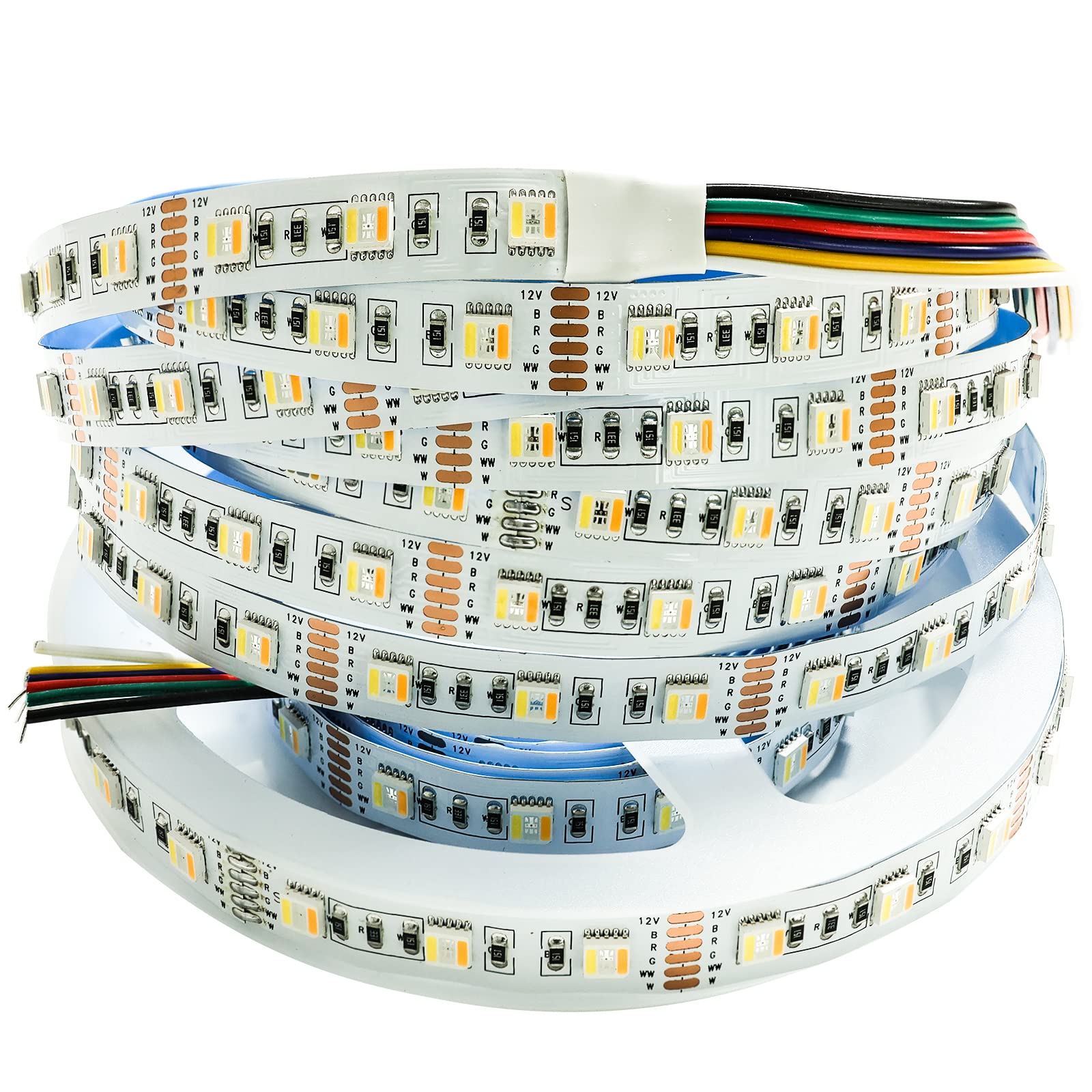 12V 5 in 1 Chip LED Streifen RGB+CCT, RGB + Weiß + Warmweiß (2800K bis 6500K) RGBCW 5M Mischfarben Strip Lichtband IP20 300 LEDs Band Lichtleiste Leiste