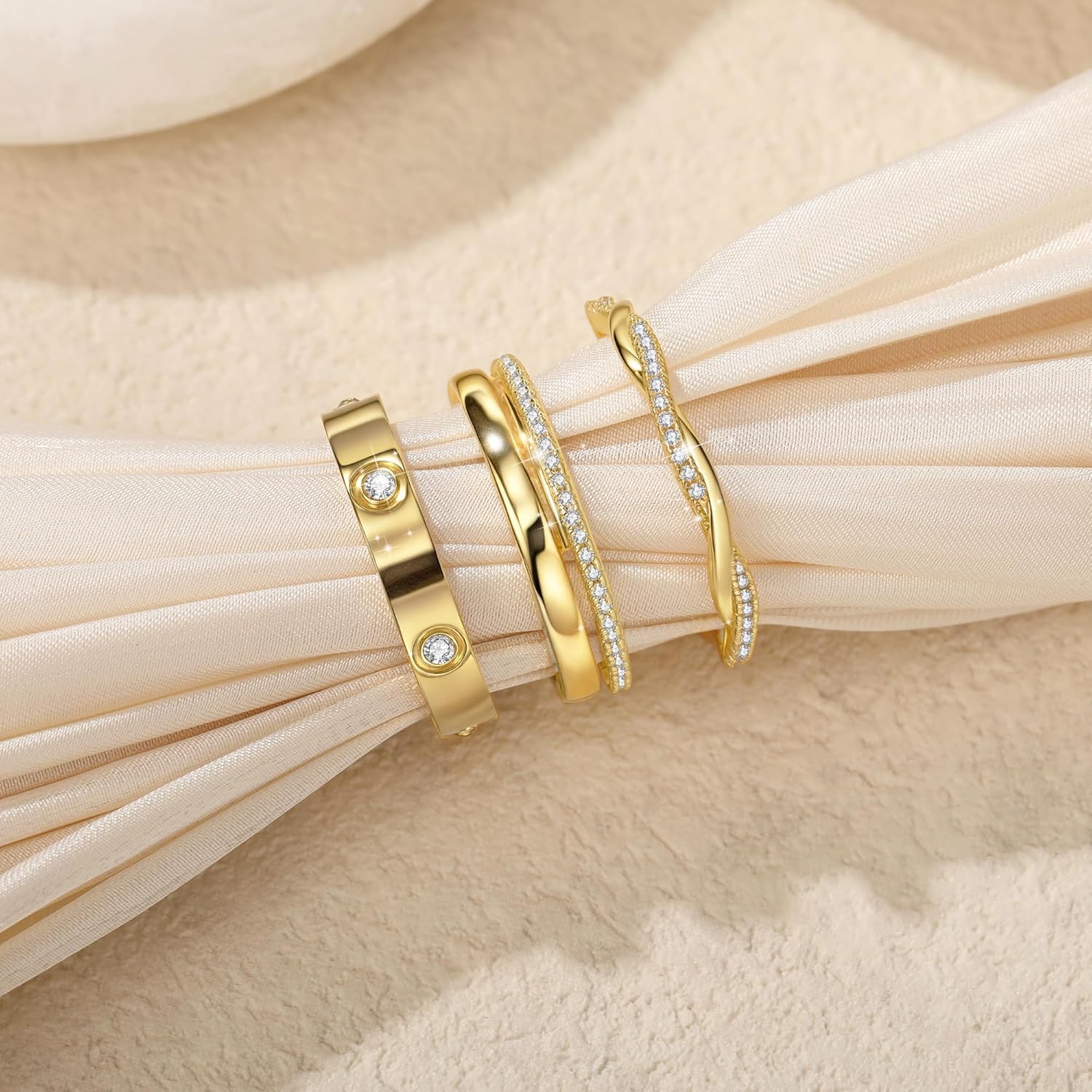 Stackable Rings for Women Non Tarnish 14k Gold Plated Rings Twist Gold Ring Stack Cubic Zirconia Ring Set Dainty Trendy Minimalist Statement Layered Bands Size 5-10 - Image 6