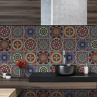 Vista 29 de Lukery Azulejo de despegar y pegar, impermeable, para cocina, mandala, azulejos autoadhesivos, azulejos de PVC, azulejos de pared, azulejos