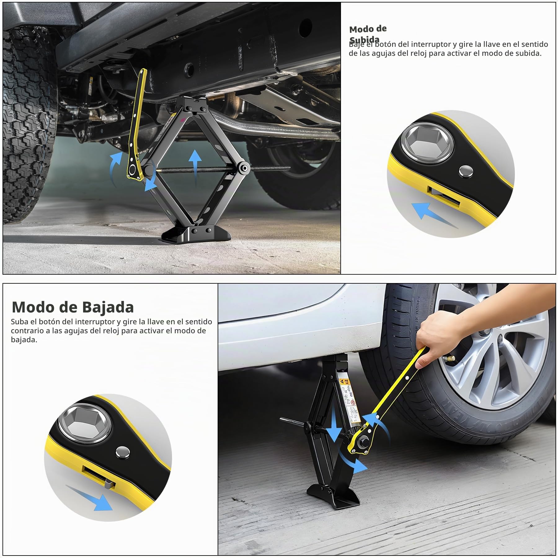 Gato de Tijera Ruedas Portatil 2T, Gato de Tijera Elevador Manivela Familiar Camioneta Levantador para Automóvil de Coche