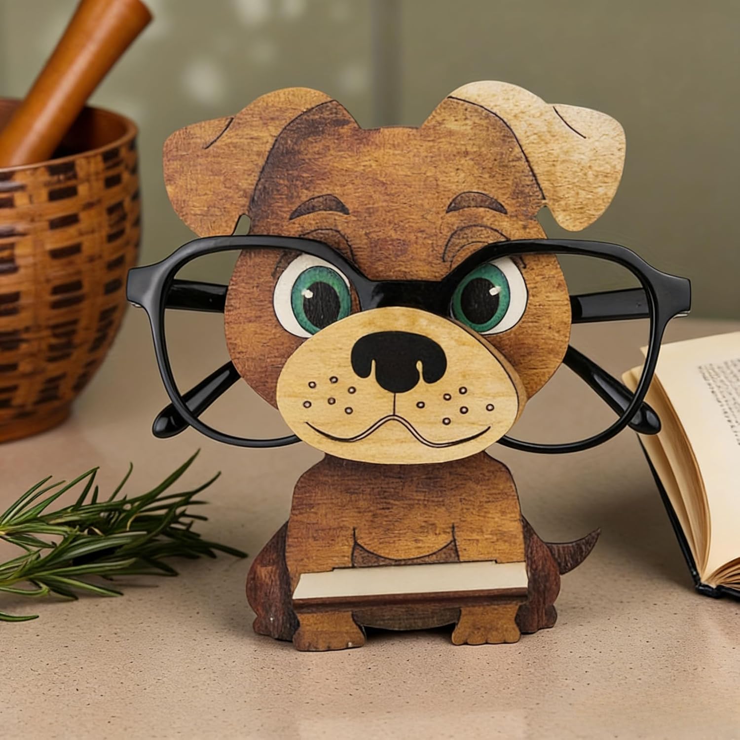 Funny Animal Glasses Holder,Cute Dog Eyeglasses Stand,Sunglasses Eyeglass Display Stand, Creative Gift Glasses Holder for Desk (brown)