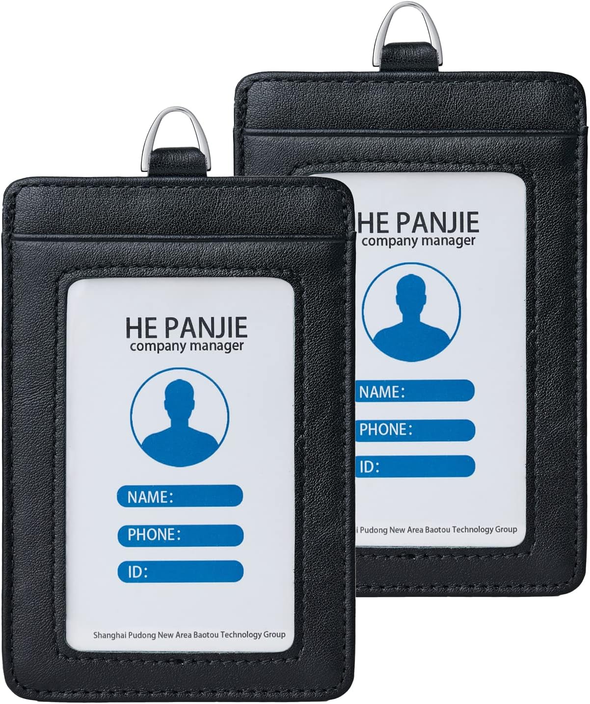 Genuine Leather id Badge Holder with Lanyard,Soft,ID Card Holder,Up to 20 Colors and Grains to Choose,frommultiple Card Slots,Vertical Work Name Badge case (161-2PCS)