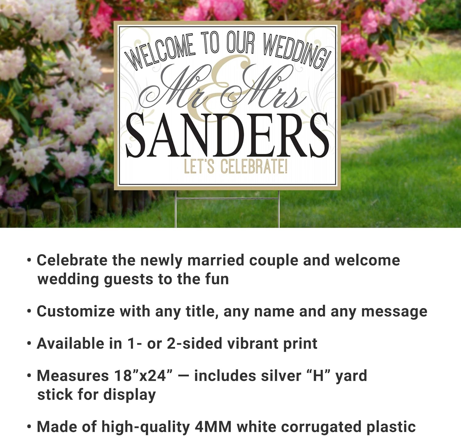 Let's Make Memories Personalized Wedding Yard Sign - Outdoor - Garden - Wedding Reception - Large 18x24" Custom Sign with Metal Stake - Mr & Mrs - 2-Sided Printing