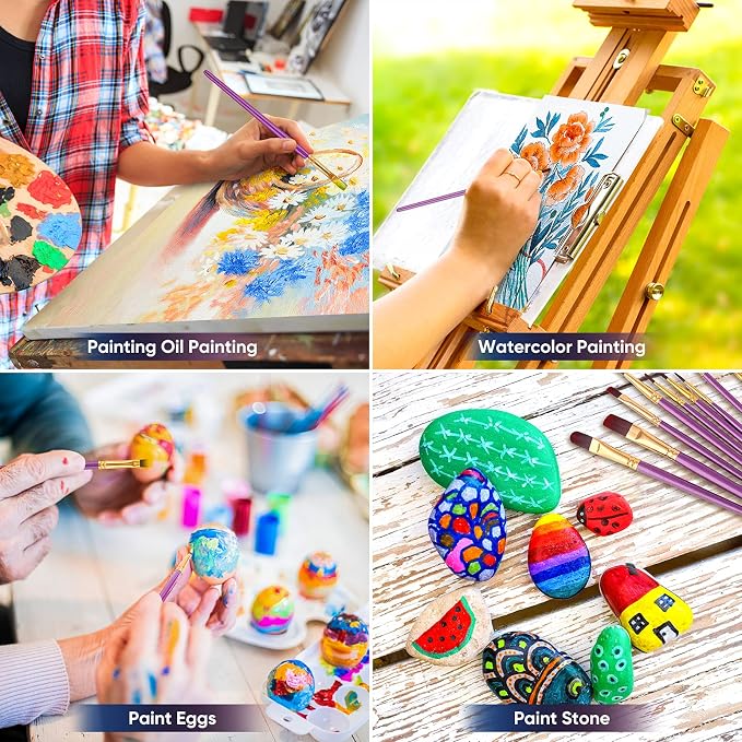 Set de 20 Pinceles para Pintura Acrílica, Óleo y Acuarela, Pinceles Profesionales con Mango de Madera y Cerdas Sintéticas Moradas miniatura 6