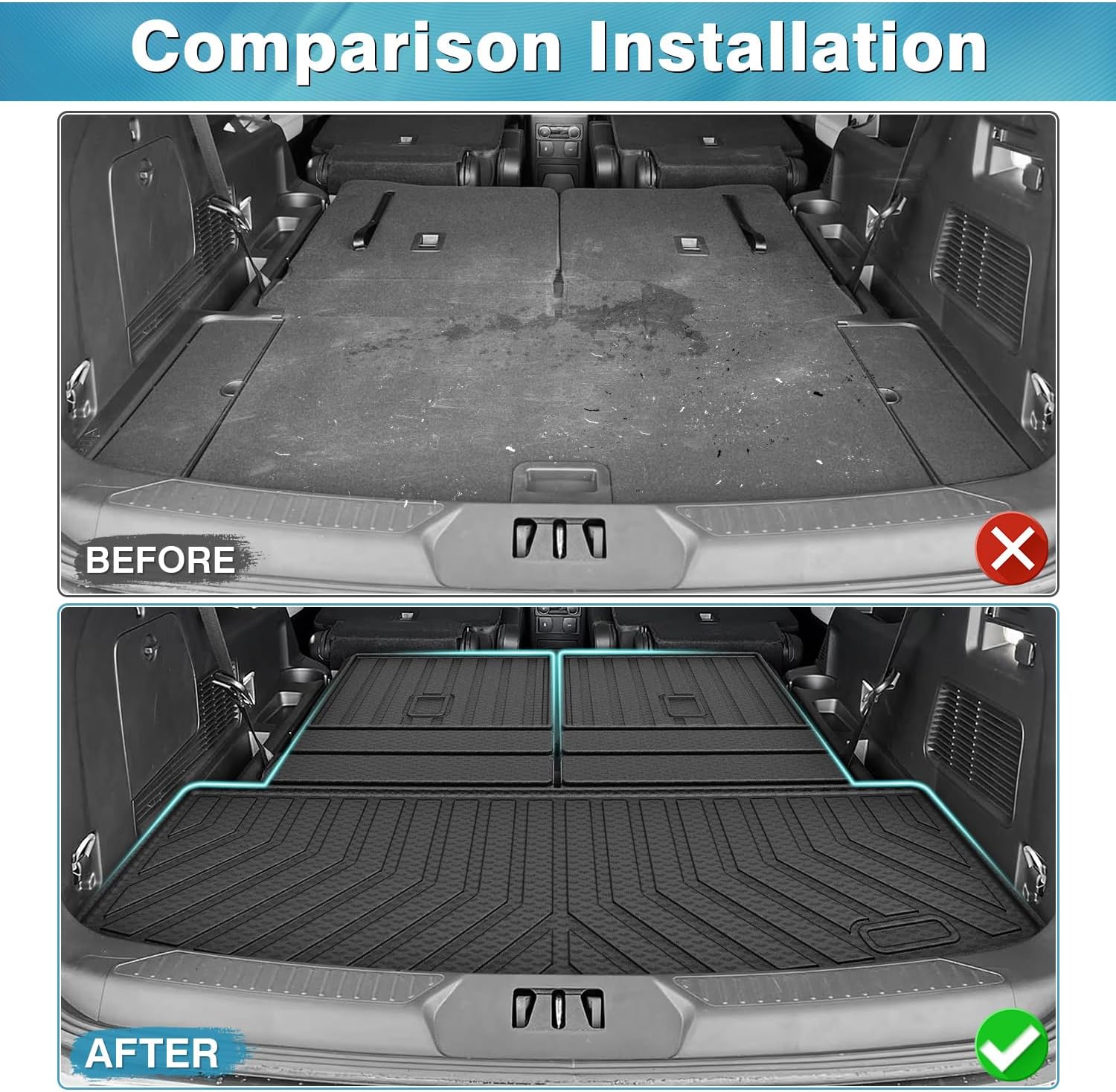 Mixsuper Cargo Liner for Ford Explorer 2020-2025, Trunk Mat for Ford Explorer Accessories Rear Trunk Liner Cargo Mat Backrest Mat Black