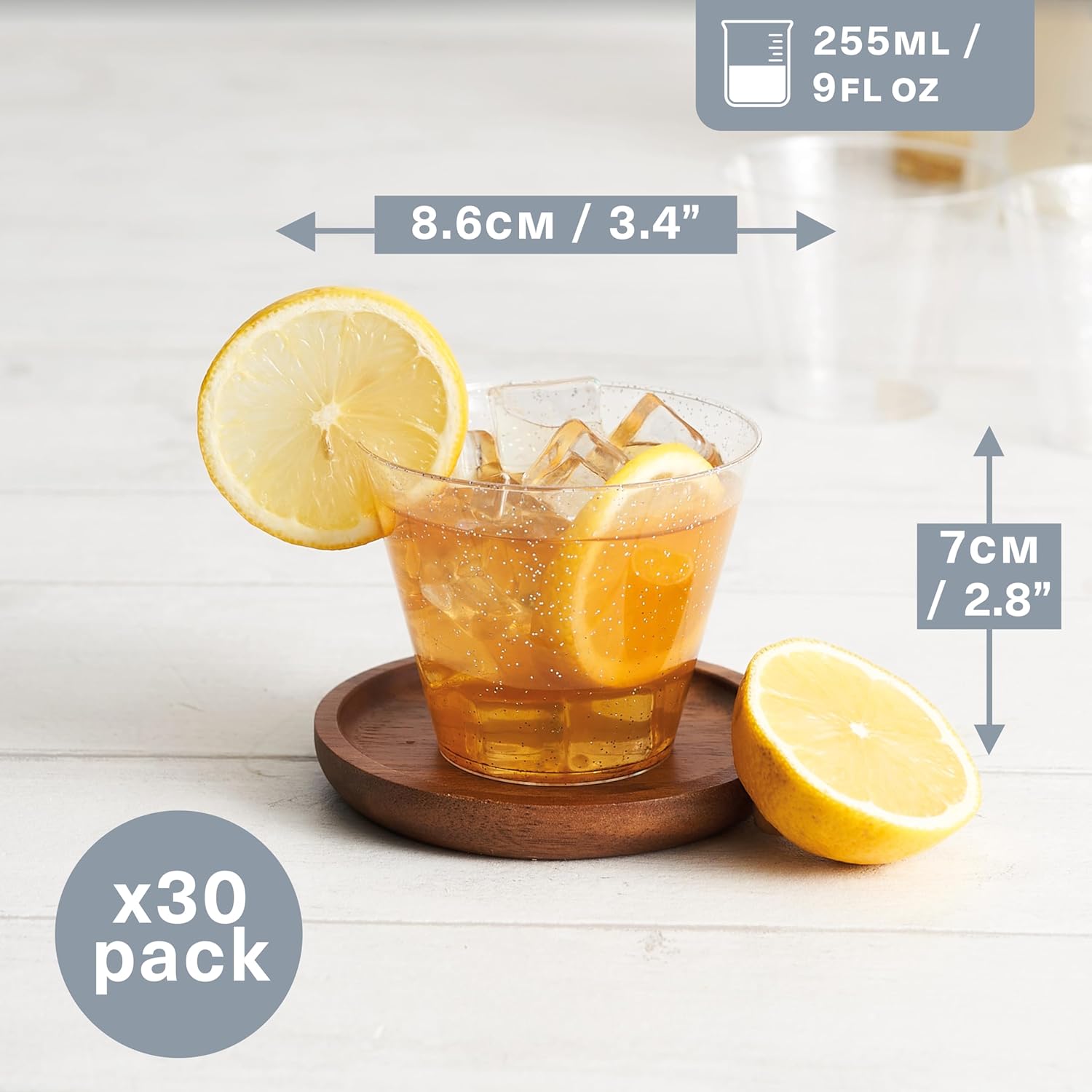 MATANA 30 Silver Glitter Plastic Cups 9oz, Clear Disposable Cocktail, Punch Cups, Wine Tumblers for Christmas, Parties and Weddings - Image 2