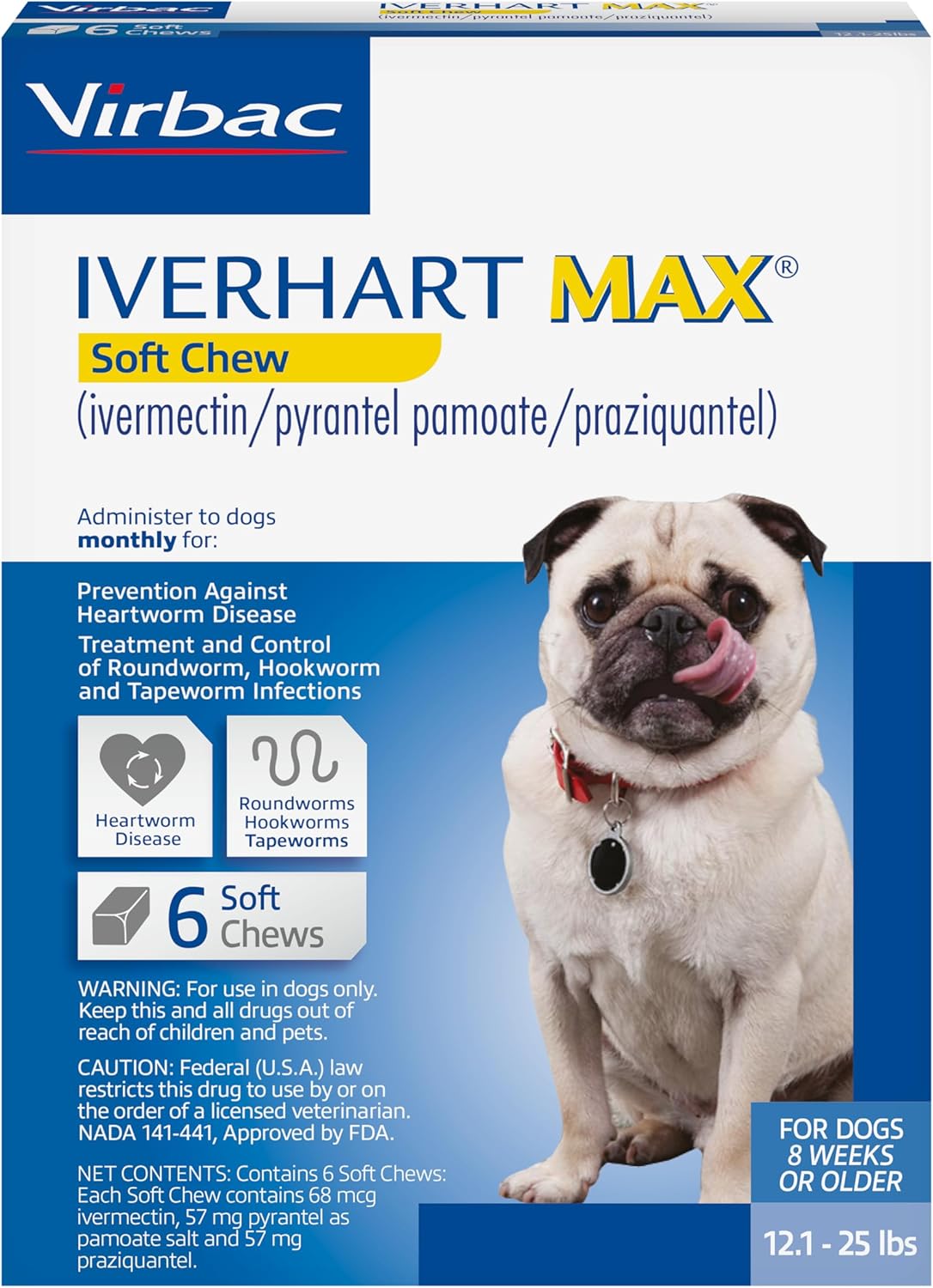 IVERHART MAX® Chew (ivermectin/pyrantel pamoate/praziquantel) 6.0-12 lbs, 6 Chews for Dogs