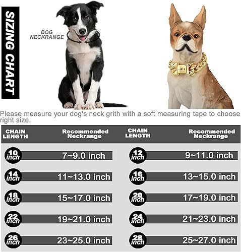 Miniatura 6 de Collar de perro de cadena dorada de metal de acero inoxidable con eslabones cubanos de eslabones cubanos fuerte y resistente, a prueba de mordidas,
