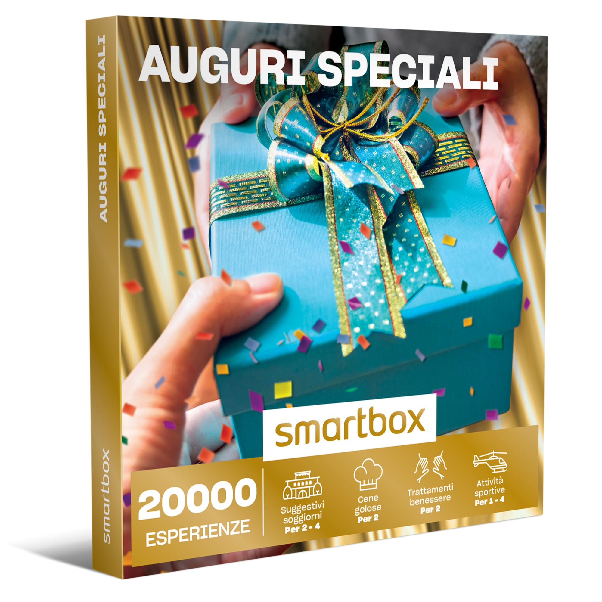 Smartbox - Cofanetto Regalo per Uomo o Donna - Auguri Speciali - Idee Regalo Originale - 1 Soggiorno o 1 Cena o 1 Pausa Benessere o 1 attività Sportiva da 1 a 4 Persone