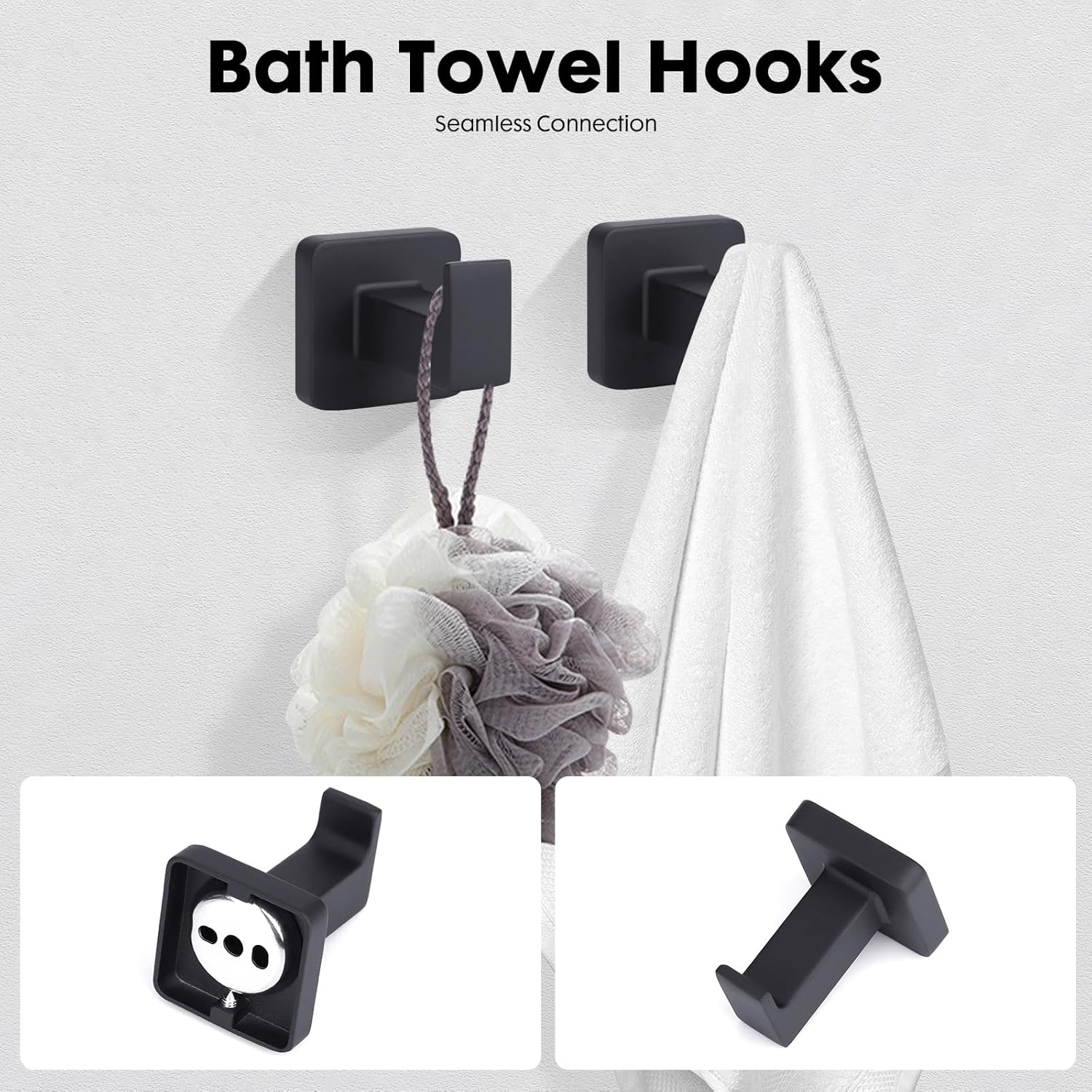4-Piece Black Bathroom Hardware Set, Include Toilet Paper Holder,Hand Towel Ring and 2 Towel Hooks Wall Mounted Bathroom Accessories Set Matte Black