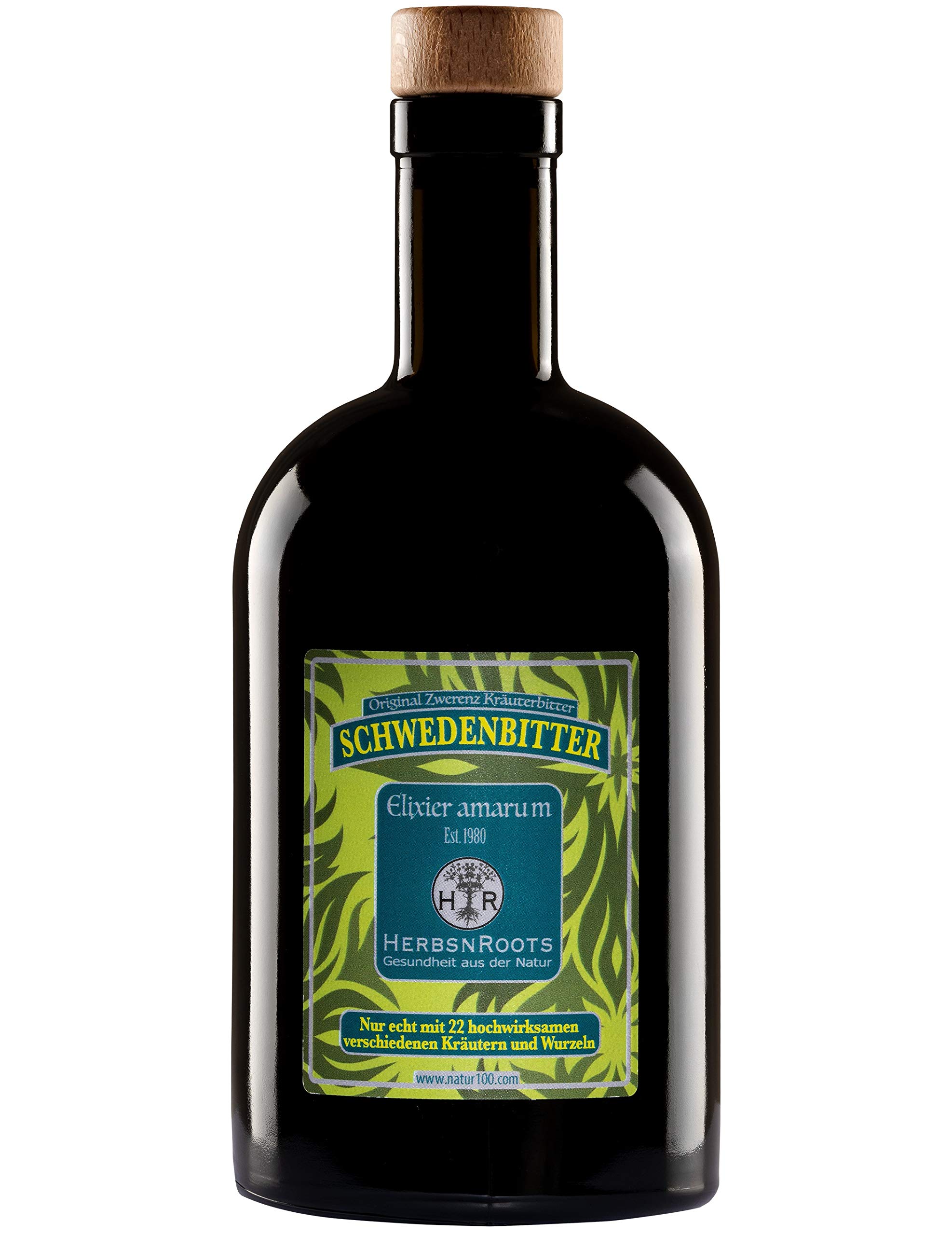 Schwedenbitter Original • Kräuterbitter aus 22 Kräuter & Wurzeln • Schwedenkräuter Groß • nach Maria Treben Original • vegan • Magenbitter Bittertropfen Bitterstoffe • 500ml