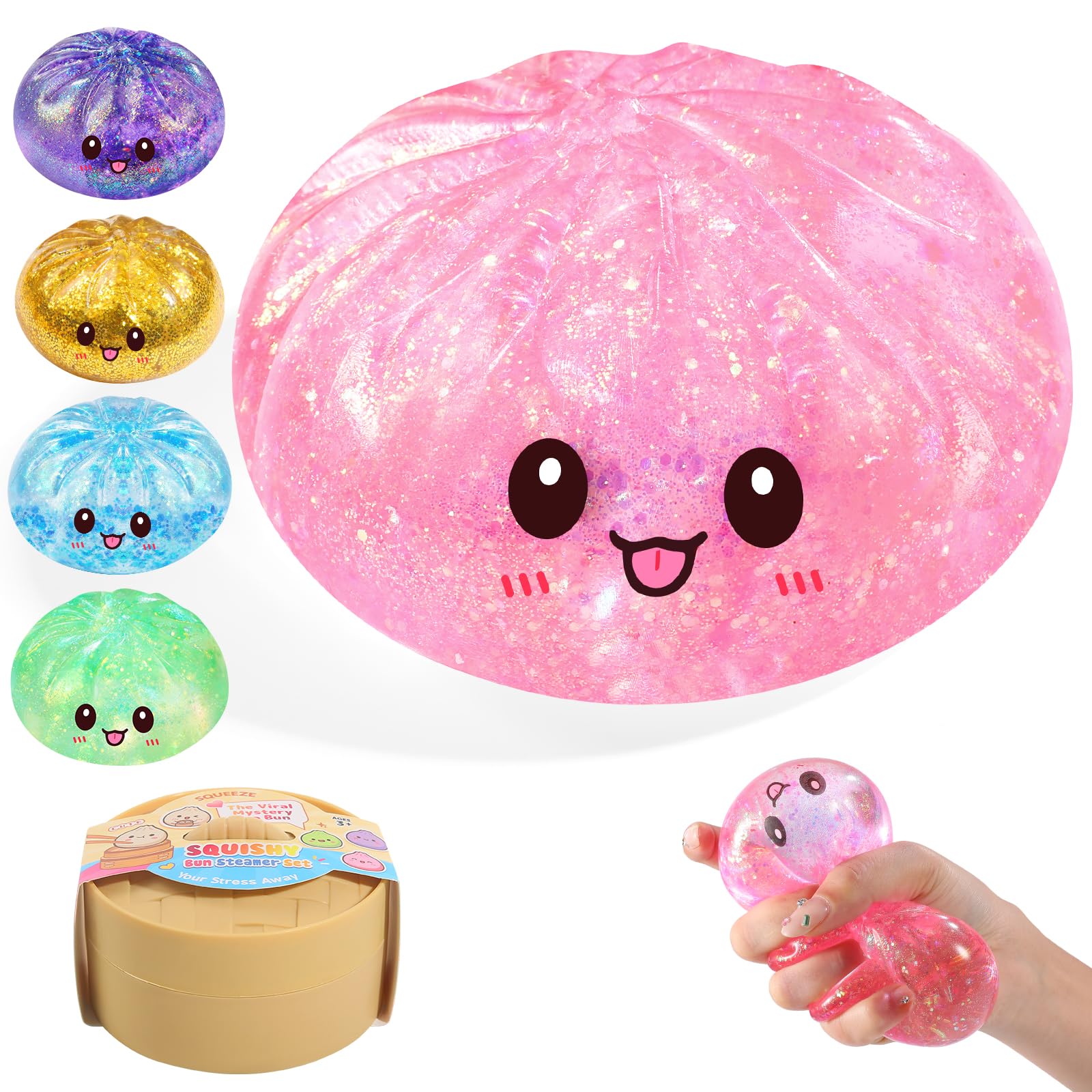 Tookyhiil Sugar Dumpling Squishy Pink | Viral Bao Bun Stress Relief Toy - main product image