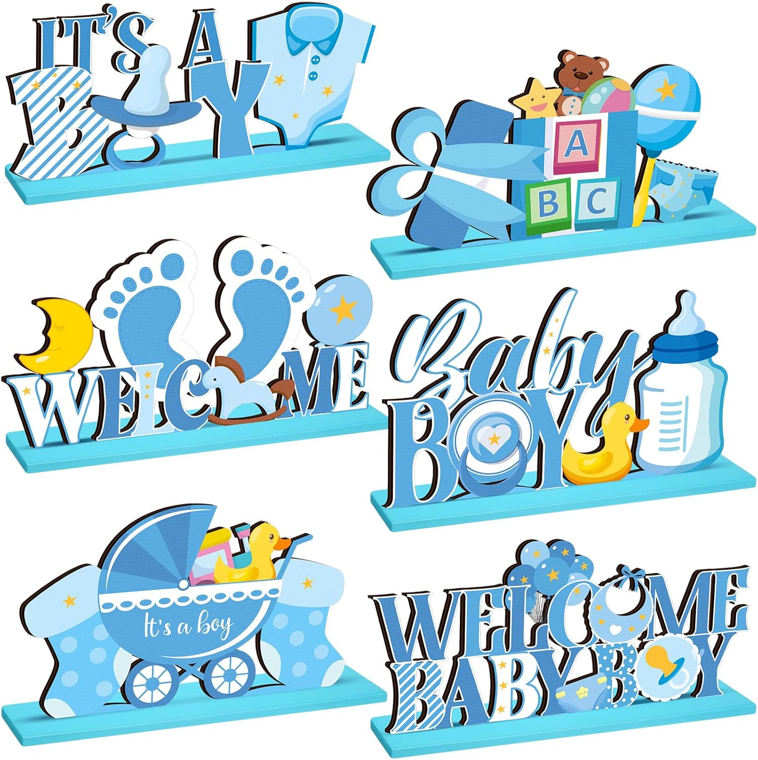 Amazon.com: 6 Pcs Blue Baby Shower Wooden Table Centerpieces It's a Boy ...