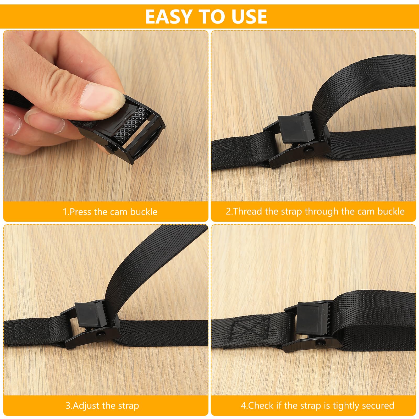 8 Pack Short Ratchet Straps,1m Adjustable Tie Down Straps with Metal Buckle, Mini Lashing Straps for Bike Rack, Motorcycle, Luggage & Cargo — view 3