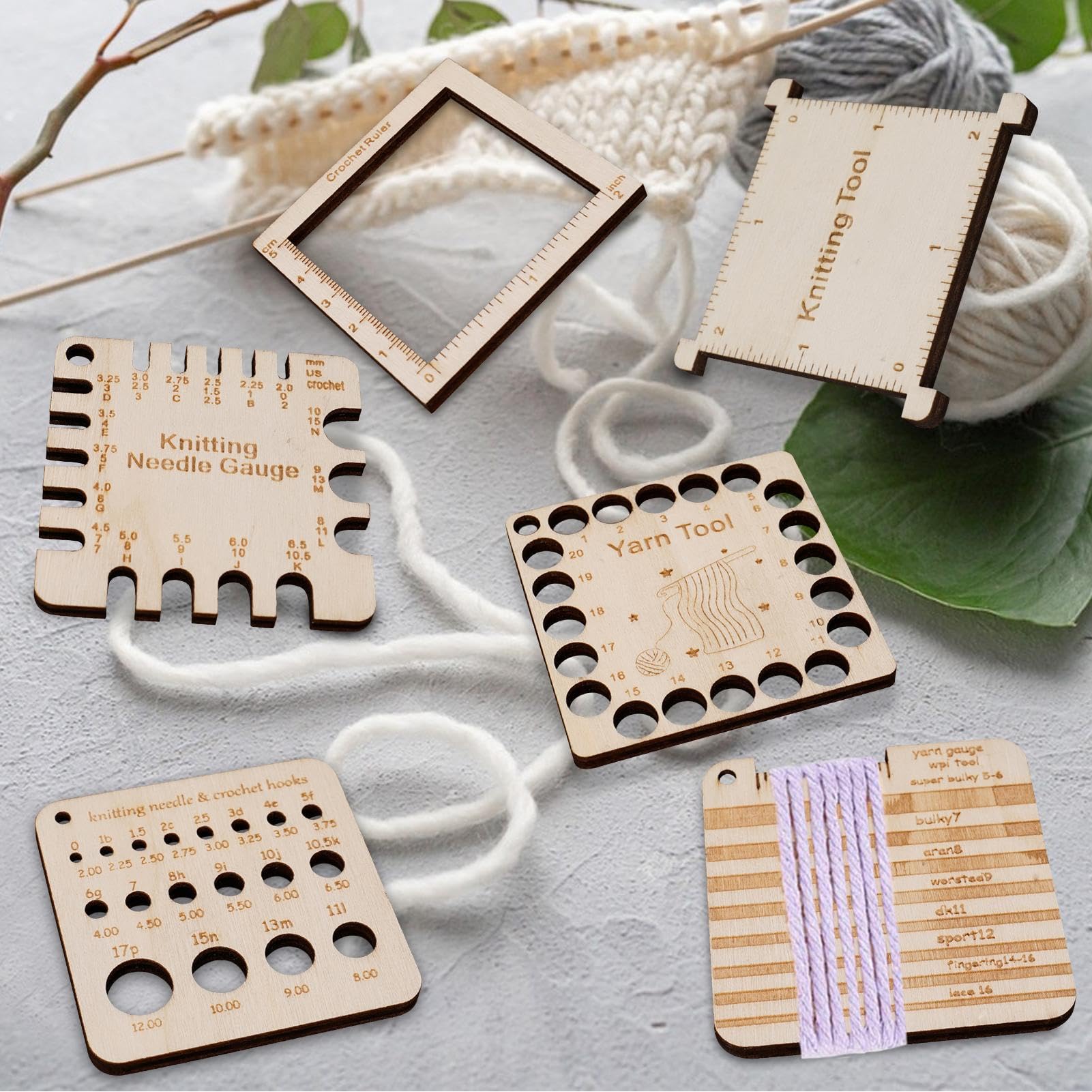 Misuratore Per Ferri Da Maglia In Legno - Calibro, Righello, Multifunzione Per Lavoro A Maglia - Foto 2