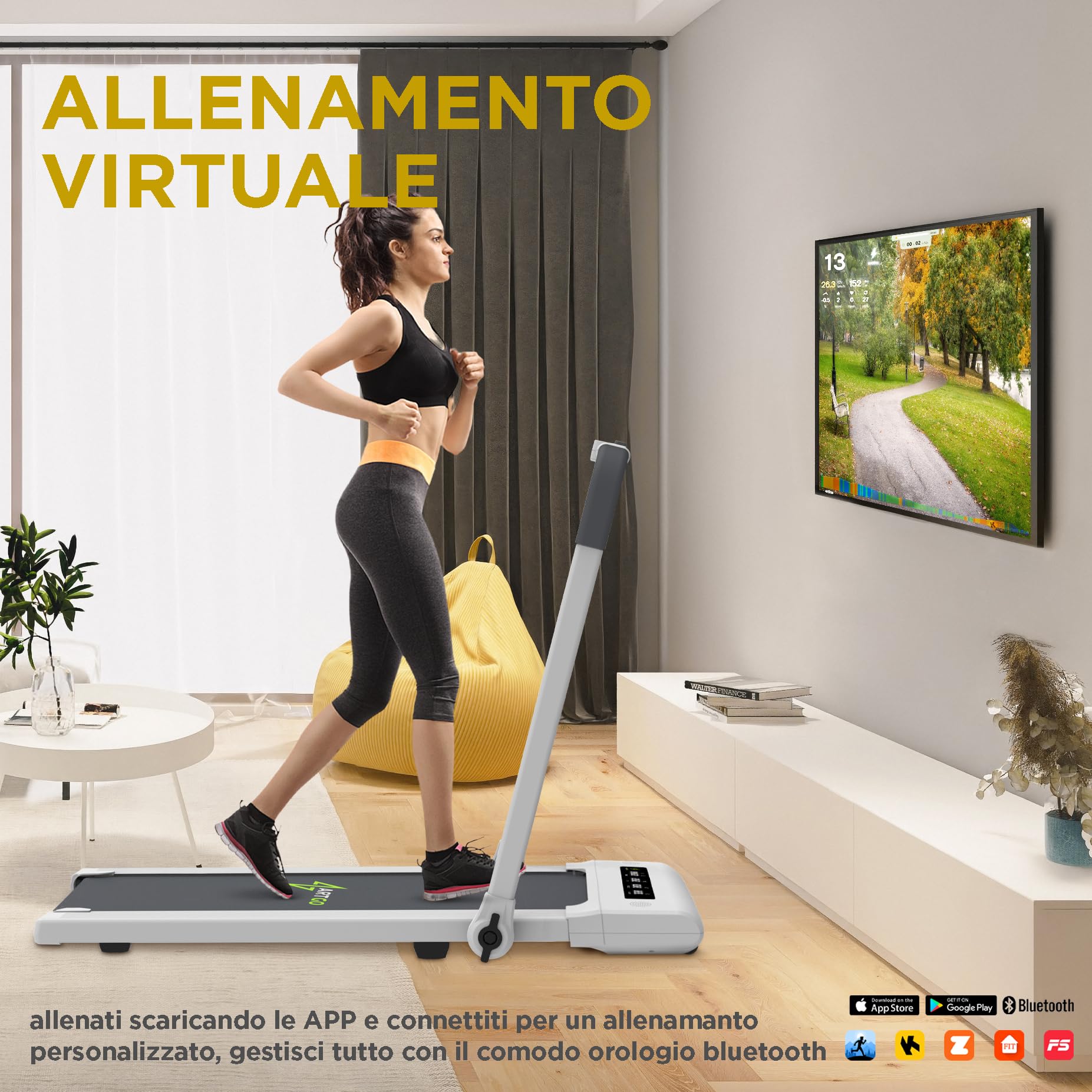 ArtGo GIOTTO Tapis Roulant Elettrico Salvaspazio, Compatto, APP Interattive, Bluetooth, Fino a 10 km/h, ASSISTENZA E GARANZIA ITALIA