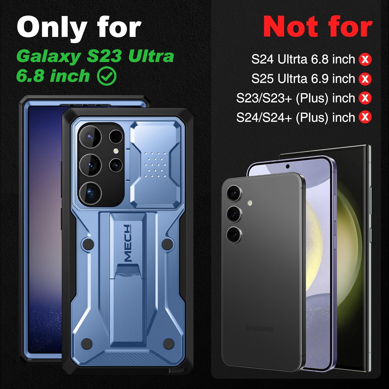 TONGATE for Samsung Galaxy S23 Ultra Case, [Built-in Slide Camera Cover & Screen Protector] [2 Front Frame]Military Grade Shockproof S23 Ultra Phone Case with Kickstand & Belt-Clip 6.8", Privacy Blue