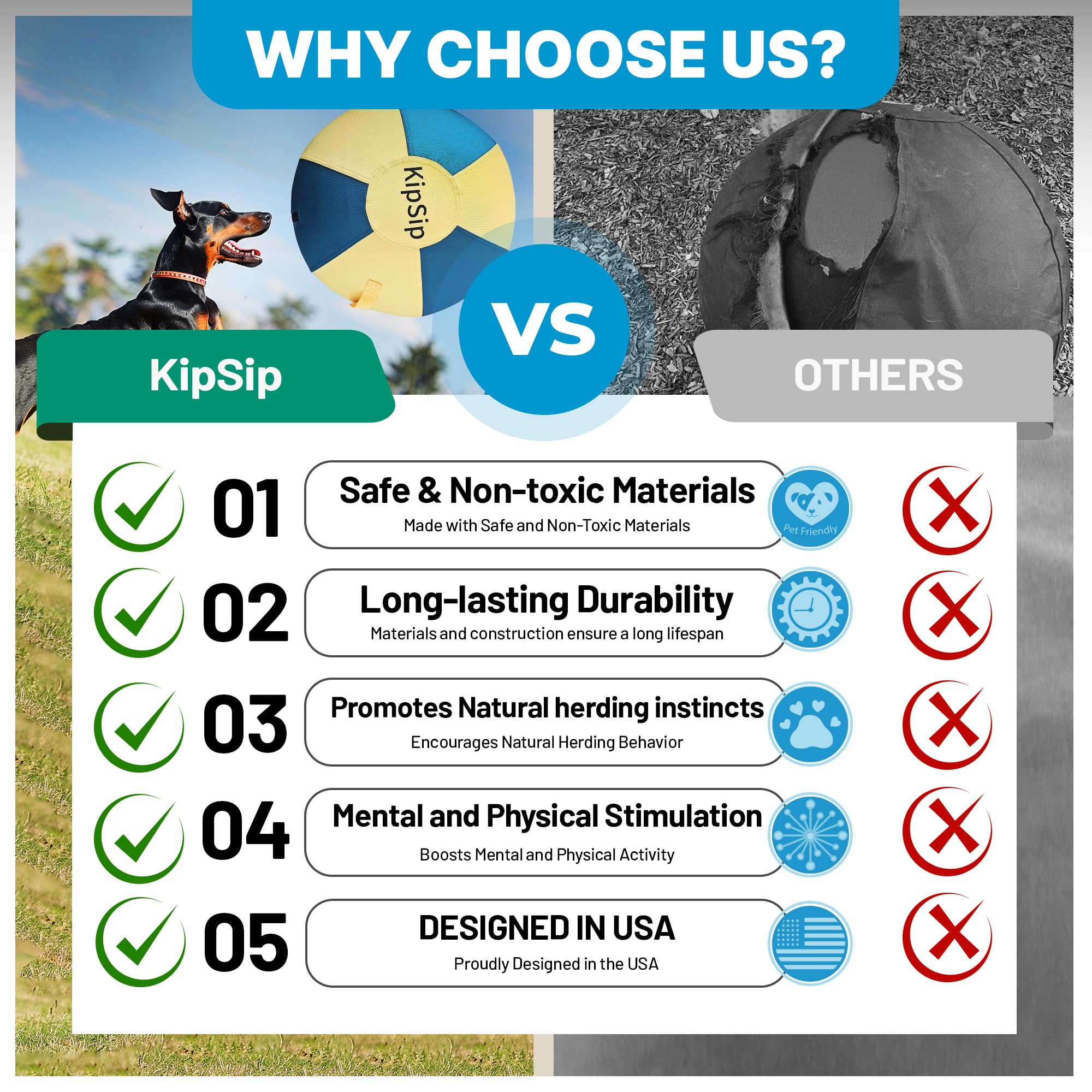 KipSip Herding Ball for Dogs and Goats 18 inches Dual Layered, Long Lasting Design with Hand Pump, for Australian Shepherds, Cattle Dogs, Collies, and Herding Breeds (18