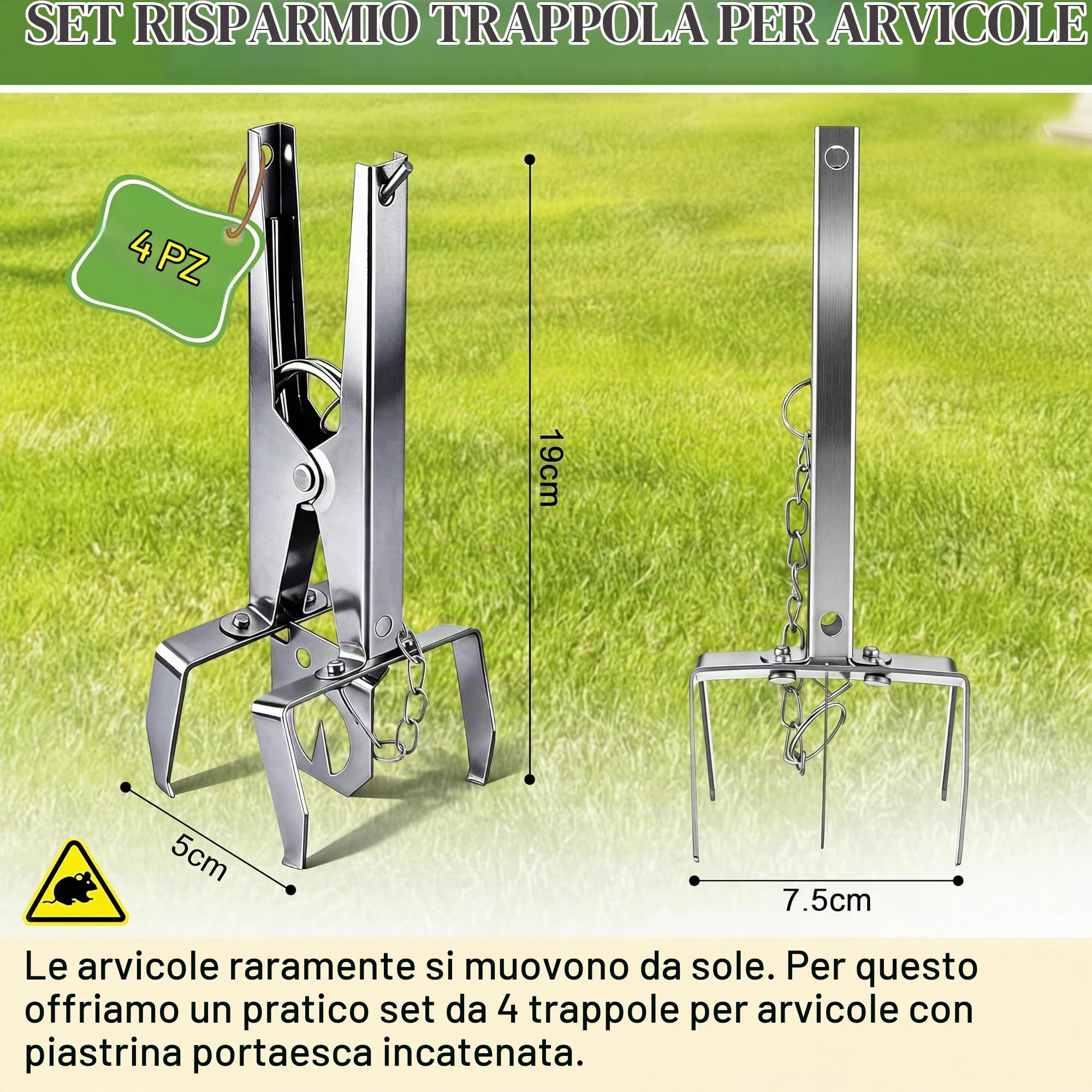 Enhon Trappola per Arvicole con Catena, 4 Pezzi - Affilata e Riutilizzabile - Trappola per Arvicole con Clip - Cattura su Entrambi i Lati | Efficace Trappola per Topo Campagnolo per Giardino e Prato