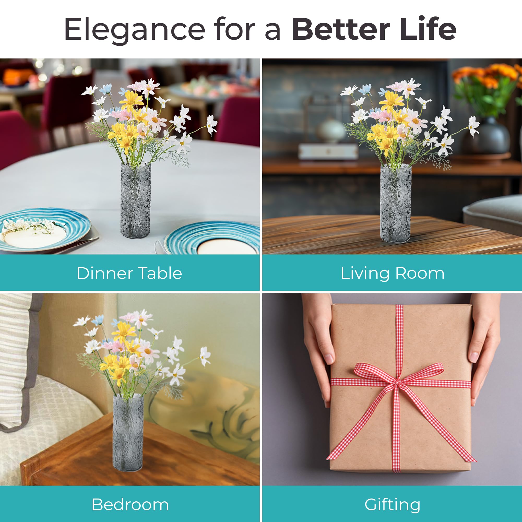 The Better Home Flower Vases for Home Décor (2Pcs-24cm) | Vases for Living Room, Temple, Office Table, Reception Area | Glass Flower Vase Home Décor Items 3