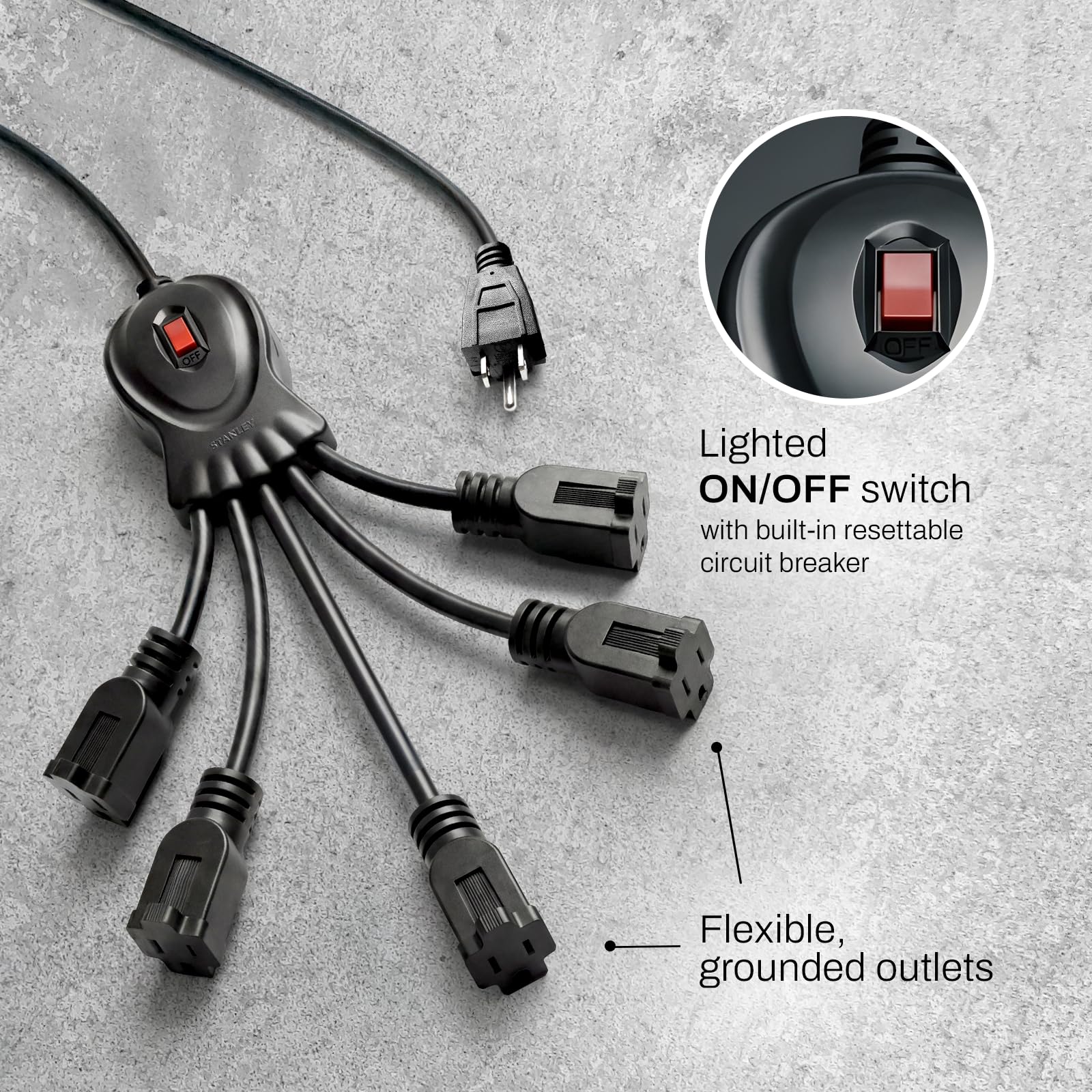 STANLEY PowerSquid 5 Outlet Cord - Black -3