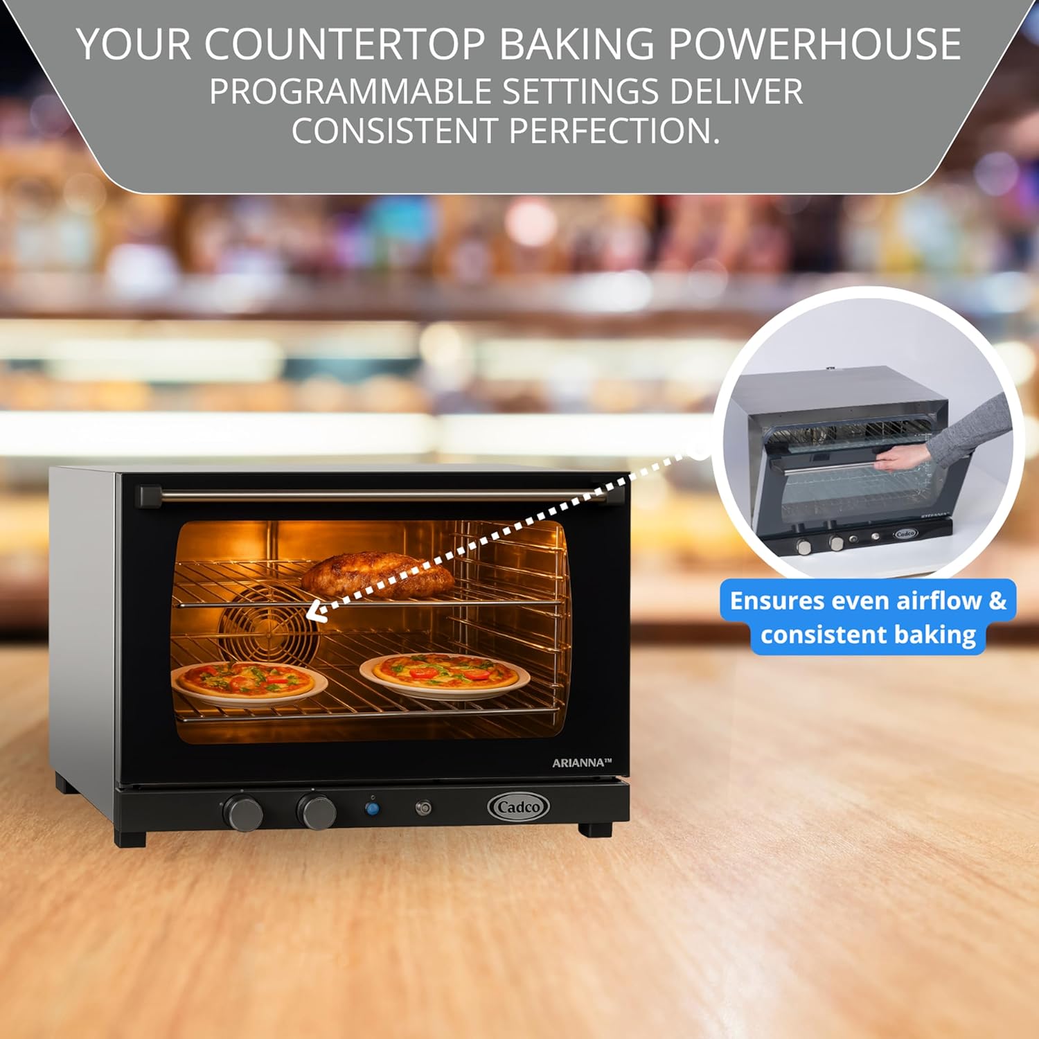 Cadco XAF-133 Heavy-Duty Countertop Convection Oven with Manual Controls & Humidity, Stainless Steel, NSF, 208-240v, For Commercial Use, 125 lbs.