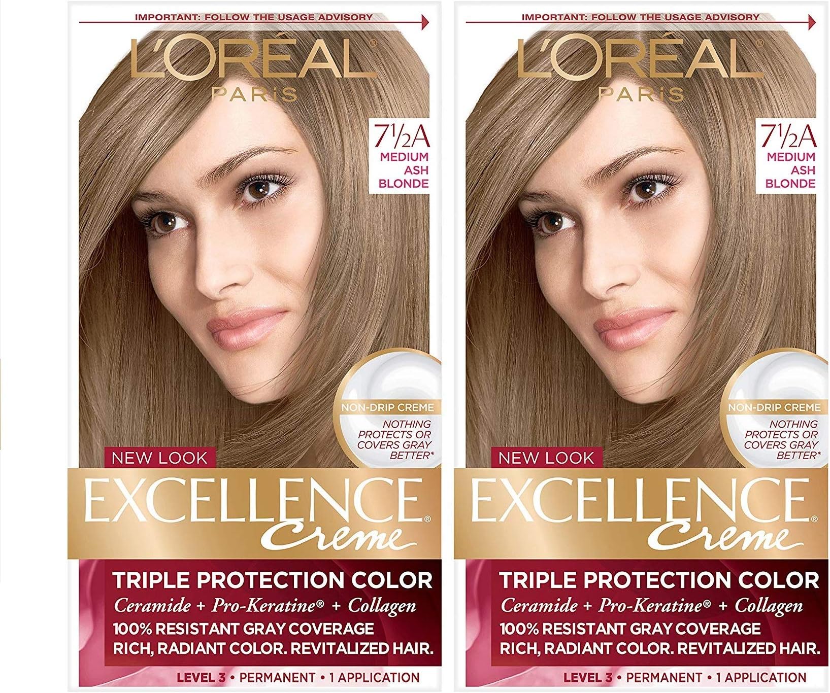 L'Oreal Paris Excellence Creme Permanent Hair Color, 7.5a Medium Ash Blonde, 2 Count