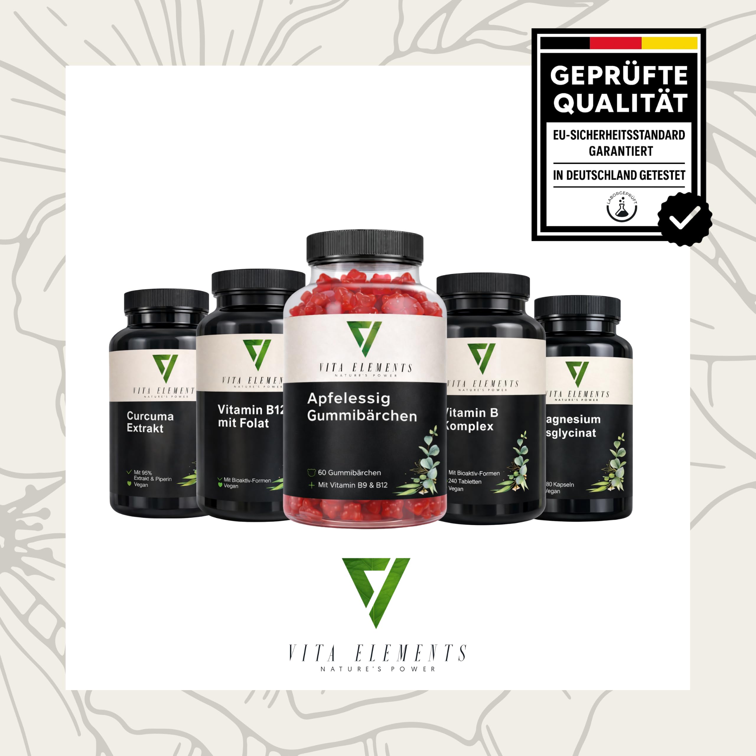 Vita Elements Gomitas de Vinagre de Manzana - 60 Unidades - Con Vitamina B12 y Ácido Fólico - Apoyo al Metabolismo - Vegano - Sin Gluten - Sin Aditivos Artificiales - Probado en Laboratorio (5)