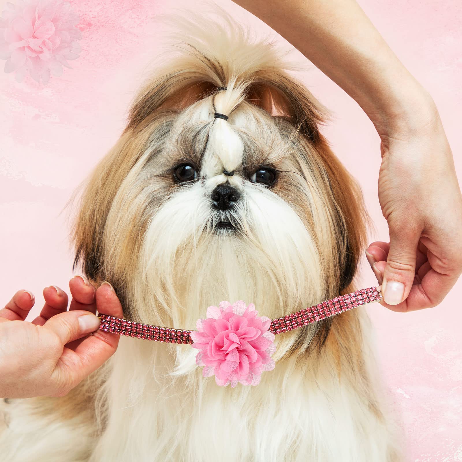 Hoteam Różowa obroża dla psa, kokarda i kwiaty, obroża dla psa, kwiat z elastyczną gumową opaską, akcesoria do obroży dla małych kobiet, zwierząt domowych, psów, dziewcząt, kotów, szczeniaków,