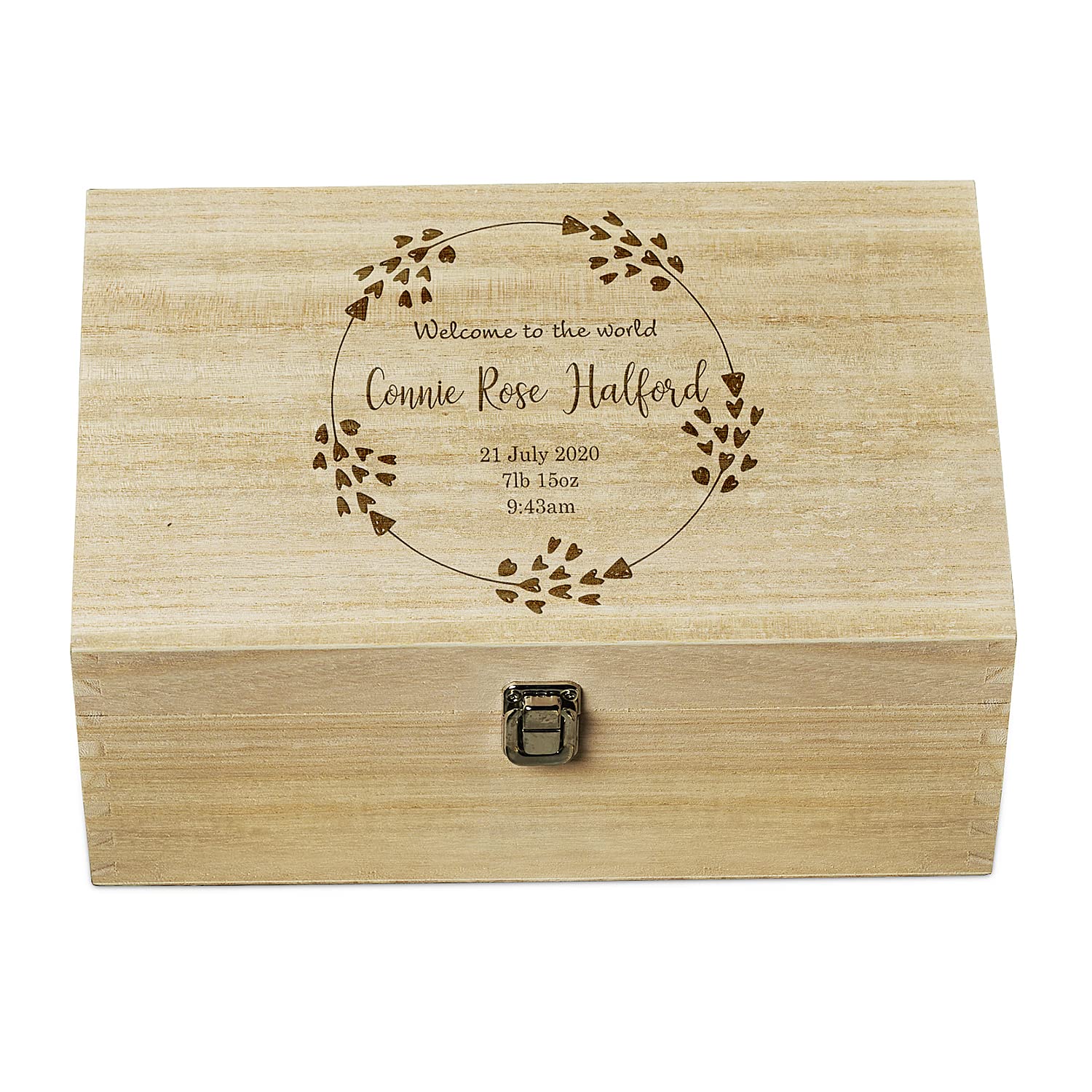 Ukgiftstoreonline Personalised Baby Memories Large Wooden Keepsake Box Welcome To The World